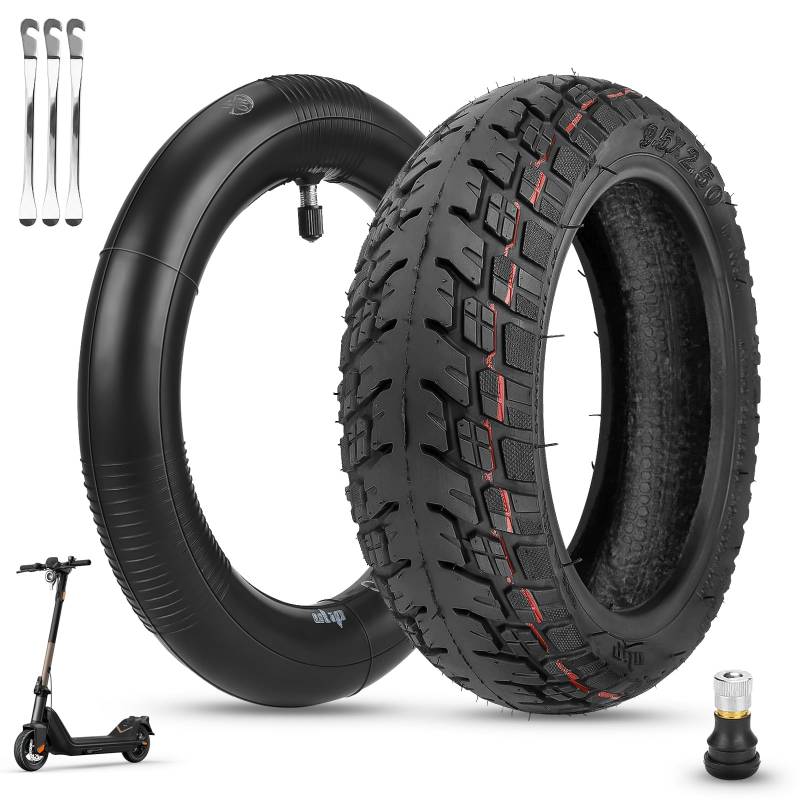SYACHI 9,5 x 2,50 Reifen Kit für Niu KQI3 Max/Pro/Sport, Elektroroller Ersatzreifen Zubehör Vorne und Hinten, 9,5 Zoll Offroad 1 Vakuumreifen + 1 Schlauch + 3 Brechstange von SYACHI