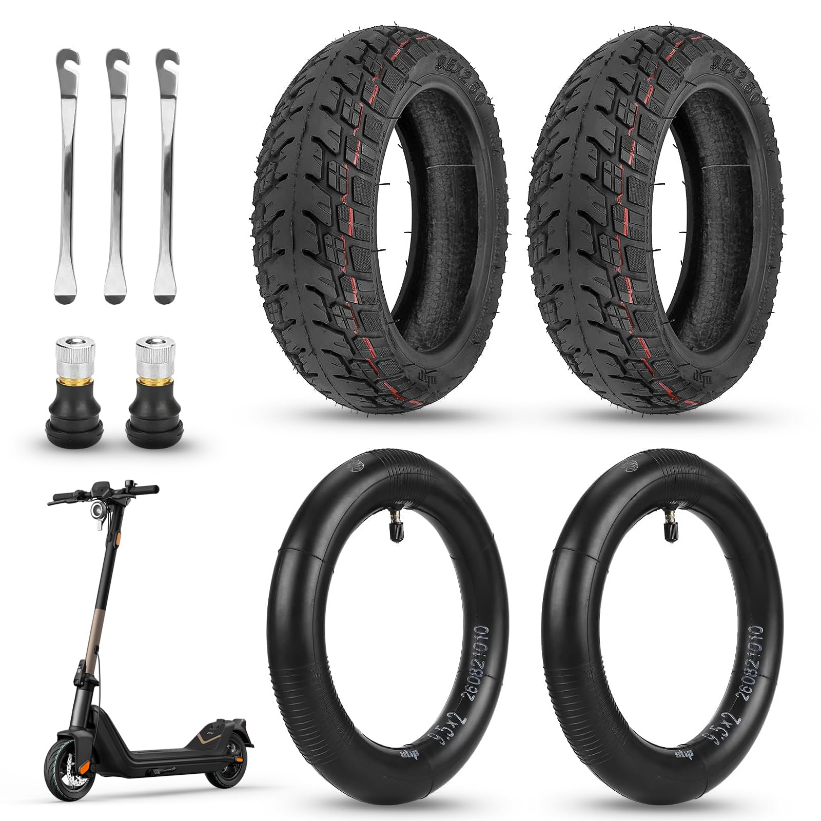 SYACHI 9,5 x 2,50 Reifen Kit für Niu KQI3 Max/Pro/Sport, Elektroroller Ersatzreifen Zubehör Vorne und Hinten, 9,5 Zoll Offroad 2 Vakuumreifen + 2 Schlauch + 3 Brecheisen SYACHI 9,5 x 2,50 Reifen Kit für Niu KQI3 Max/Pro/Sport, Elektroroller Ersatzreifen Zubehör Vorne und Hinten, 9,5 Zoll Offroad 2 Vakuumreifen + 2 Schlauch + 3 Brecheisen von SYACHI