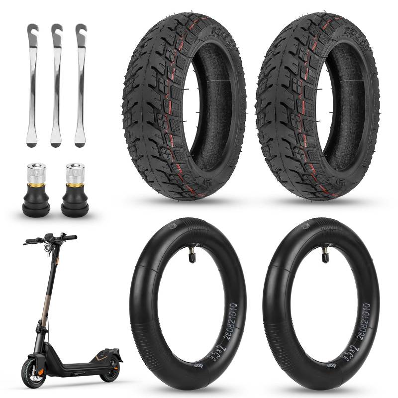 SYACHI 9,5 x 2,50 Reifen Kit für Niu KQI3 Max/Pro/Sport, Elektroroller Ersatzreifen Zubehör Vorne und Hinten, 9,5 Zoll Offroad 2 Vakuumreifen + 2 Schlauch + 3 Brecheisen von SYACHI