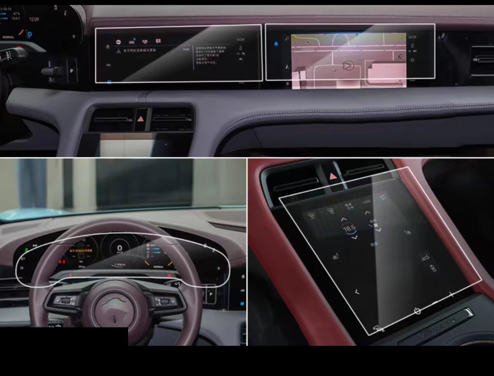 SYBLW Kompatibel Mit Porsche Für Taycan 2020 2021 2022, Auto-LCD-GPS-Navigation, Gehärtetes Glas Und Armaturenbrett-Displayschutzfolie Navigation Schutzfolie(4pcs) von SYBLW