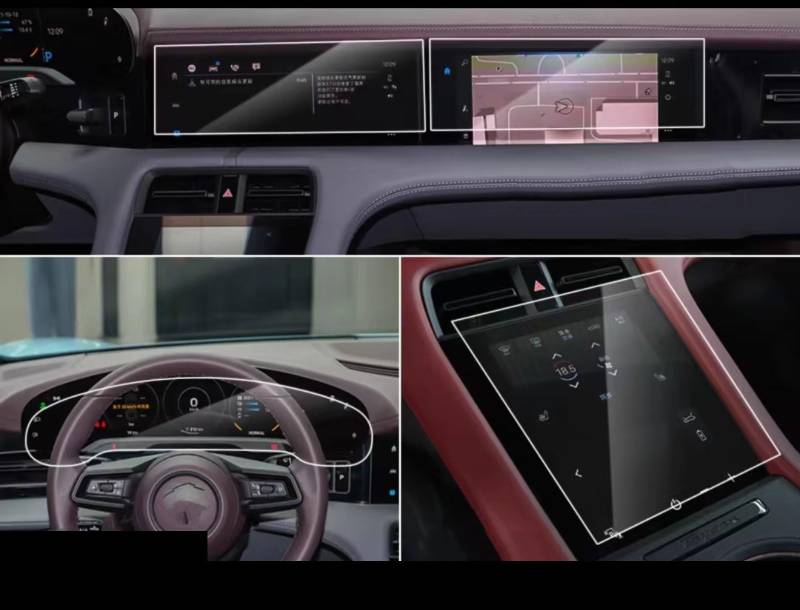 SYBLW Kompatibel Mit Porsche Für Taycan 2020 2021 2022, Auto-LCD-GPS-Navigation, Gehärtetes Glas Und Armaturenbrett-Displayschutzfolie Navigation Schutzfolie(4pcs) von SYBLW
