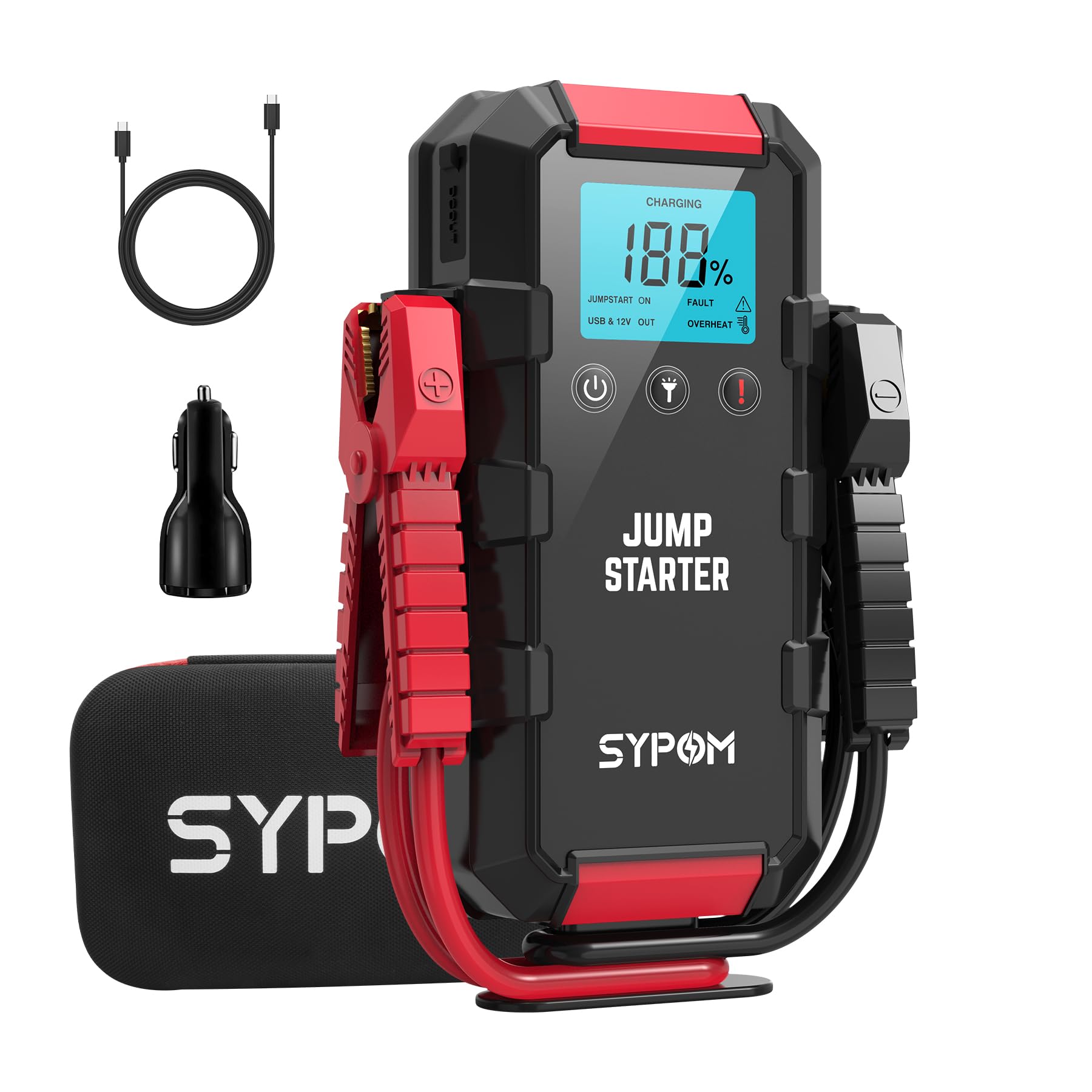 SYPOM Starthilfe für Autobatterie, 6000 A Notfall-Starthilfe (bis zu Allgas und 12,0 l Diesel), 12 V Starterbatterie mit LED-Taschenlampe, Booster Autostarthilfe von SYPOM