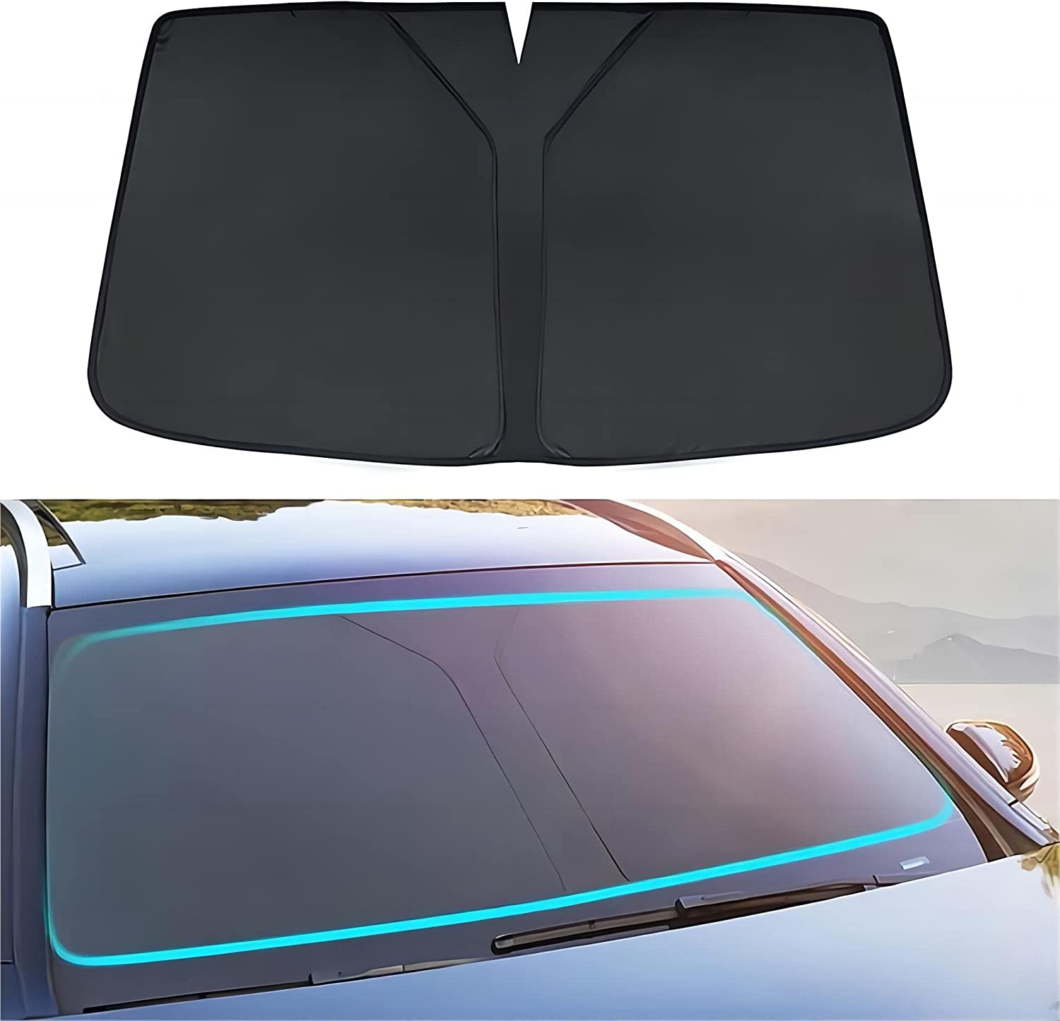Auto Frontscheiben Sonnenschutz, für Tesla Model 3 Frontscheibe Faltbar Frontscheibenabdeckung gegen UV-Strahlen,A/Black von SYPPCH