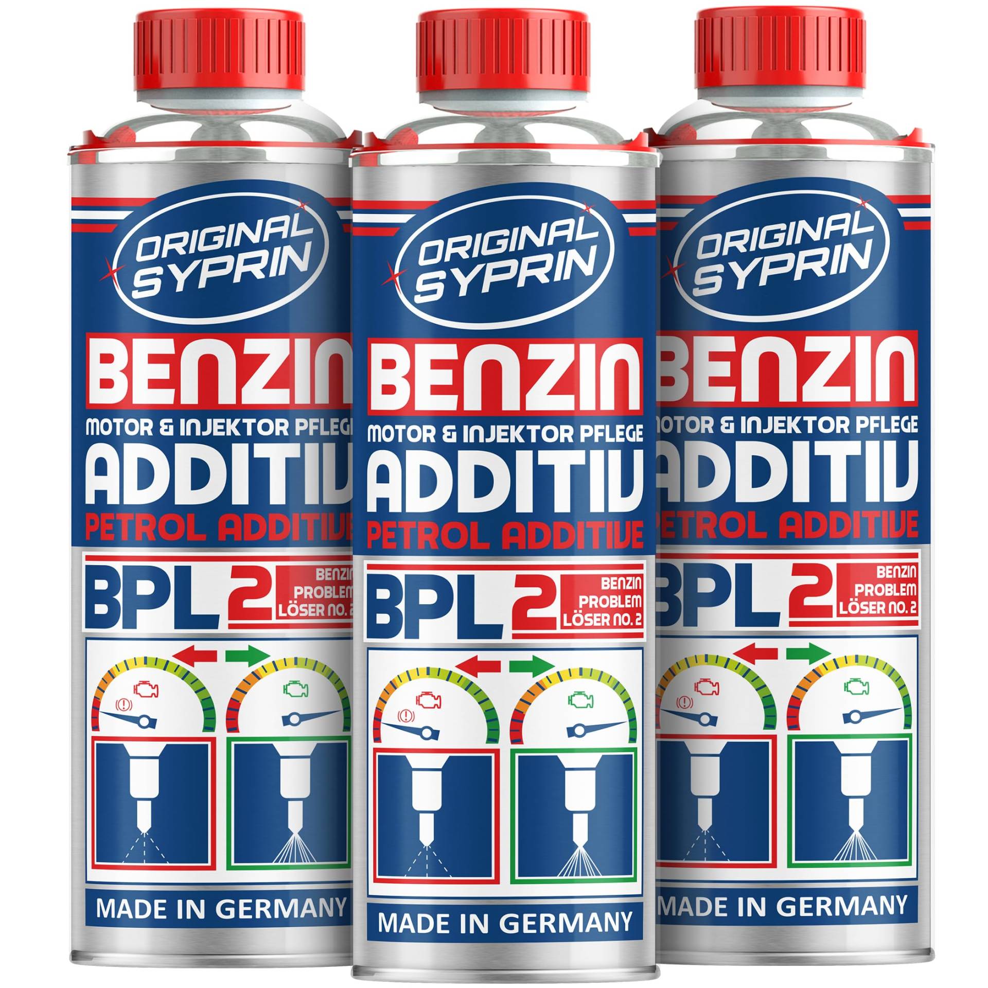 SYPRIN Benzin Additiv - Benzinzusatz für bessere Motorenleistung und Abgaswerte - Zusatz gegen Verkorkungen an Ventilen und Einspritzdüsen 3x von SYPRIN