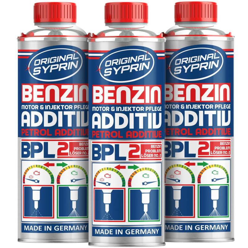 SYPRIN Benzin Additiv - Benzinzusatz für bessere Motorenleistung und Abgaswerte - Zusatz gegen Verkorkungen an Ventilen und Einspritzdüsen 3x von SYPRIN