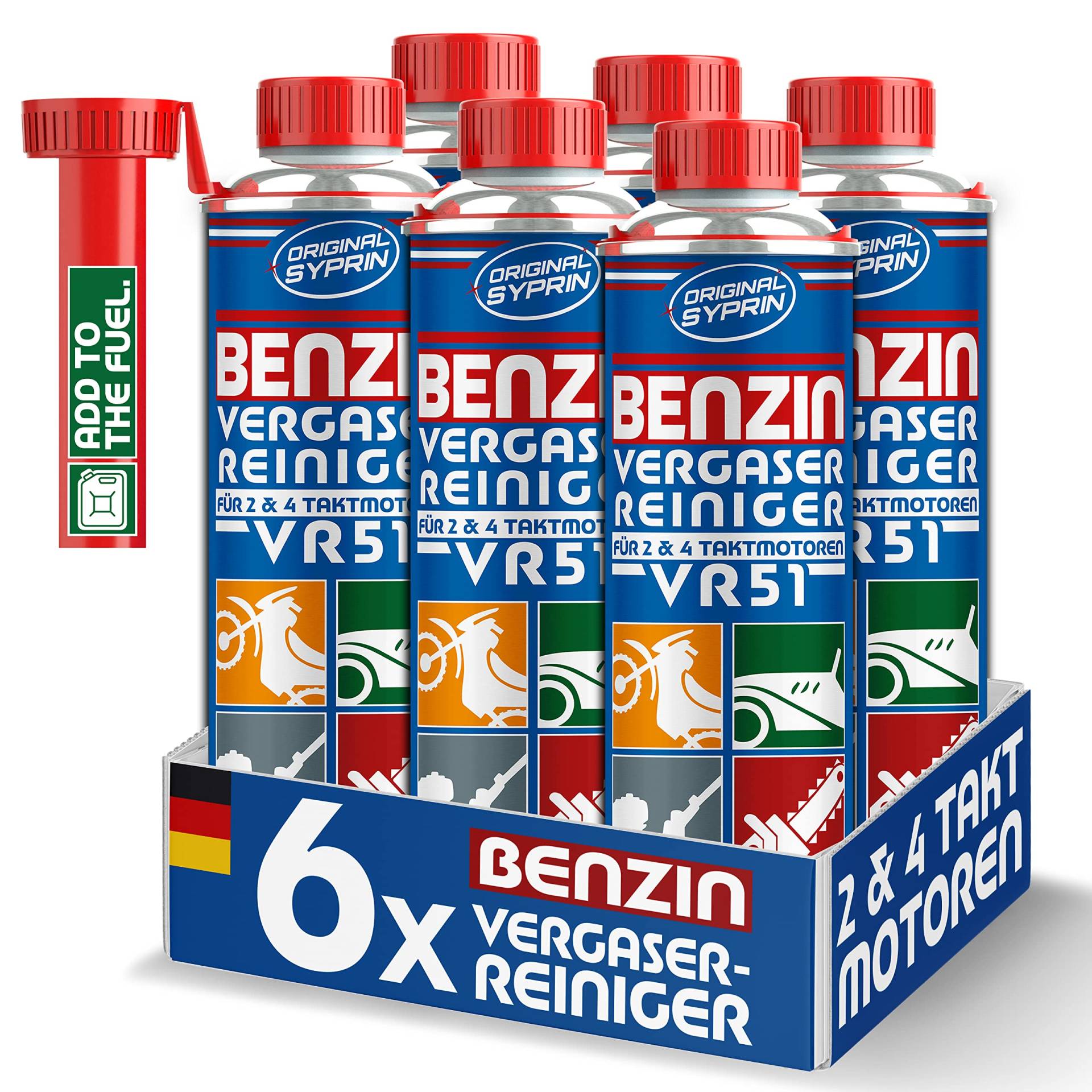 SYPRIN Original Vergaserreiniger VR51 für 2 Takt 4 Takt Benzin Motoren | schnell & einfach | geeignet für Motorrad, Gartengeräte & KFZ | Benzin Additiv zur Vergaserreinigung 6X von SYPRIN