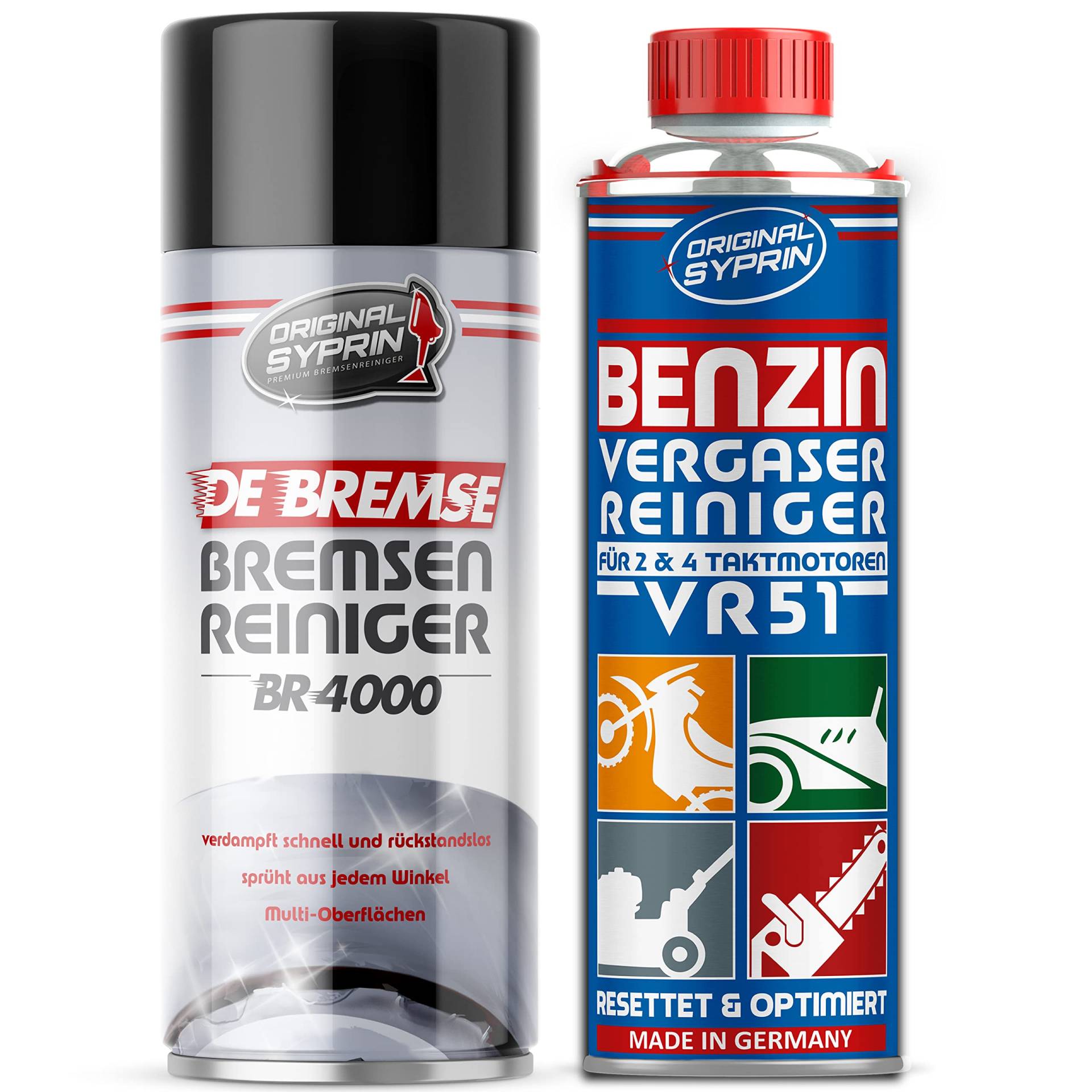 SYPRIN Original Vergaserreiniger VR51 für 2 Takt Benzin Motoren + Bremse Reiniger- geeignet für Auto und Motorrad I Additiv zur Vergaser Reinigung Additiv (250+500ml) von SYPRIN