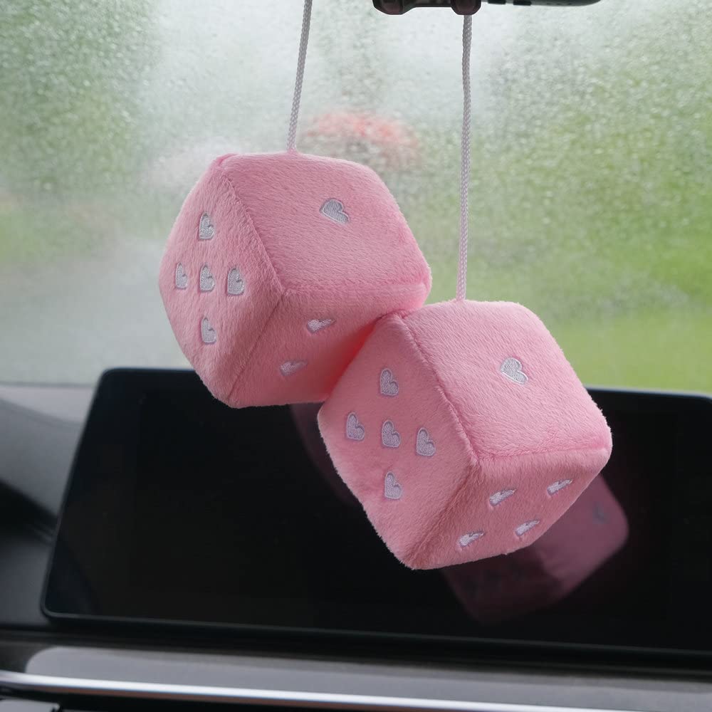 2 Paar Auto Hängend Ornament, Schaukel Fuzzy Plüsch Würfel mit Punkten Auto Rückspiegel Hanging Zubehör Auto Dekoration Charm Anhänger Auto Ornamente Innenspiegel Anhänger - Rosa 7.5cm 2 Paar Auto Hängend Ornament, Schaukel Fuzzy Plüsch Würfel mit Punkten Auto Rückspiegel Hanging Zubehör Auto Dekoration Charm Anhänger Auto Ornamente Innenspiegel Anhänger - Rosa 7.5cm von SYSUII