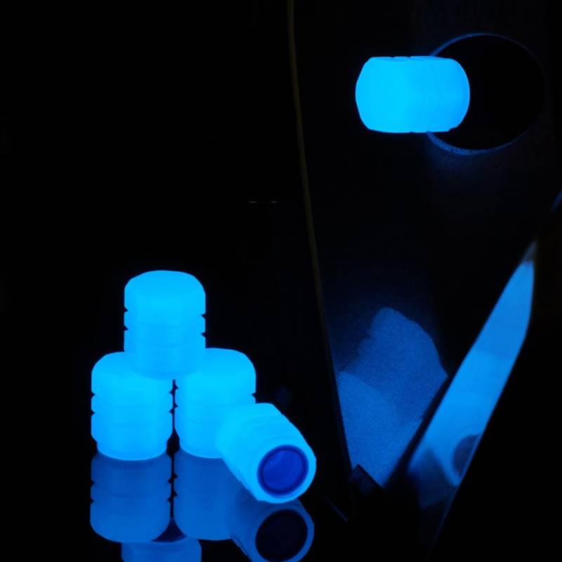Leuchtende Ventilkappen Auto,4 Stück Universelle Fluoreszierende Autoreifen Ventilkappen Autoreifenkappen ABS Kunststoff-Reifen Ventilkappen Geeignet für Autos, Fahrräder, Motorräder, Reifen-Blau von SYSUII