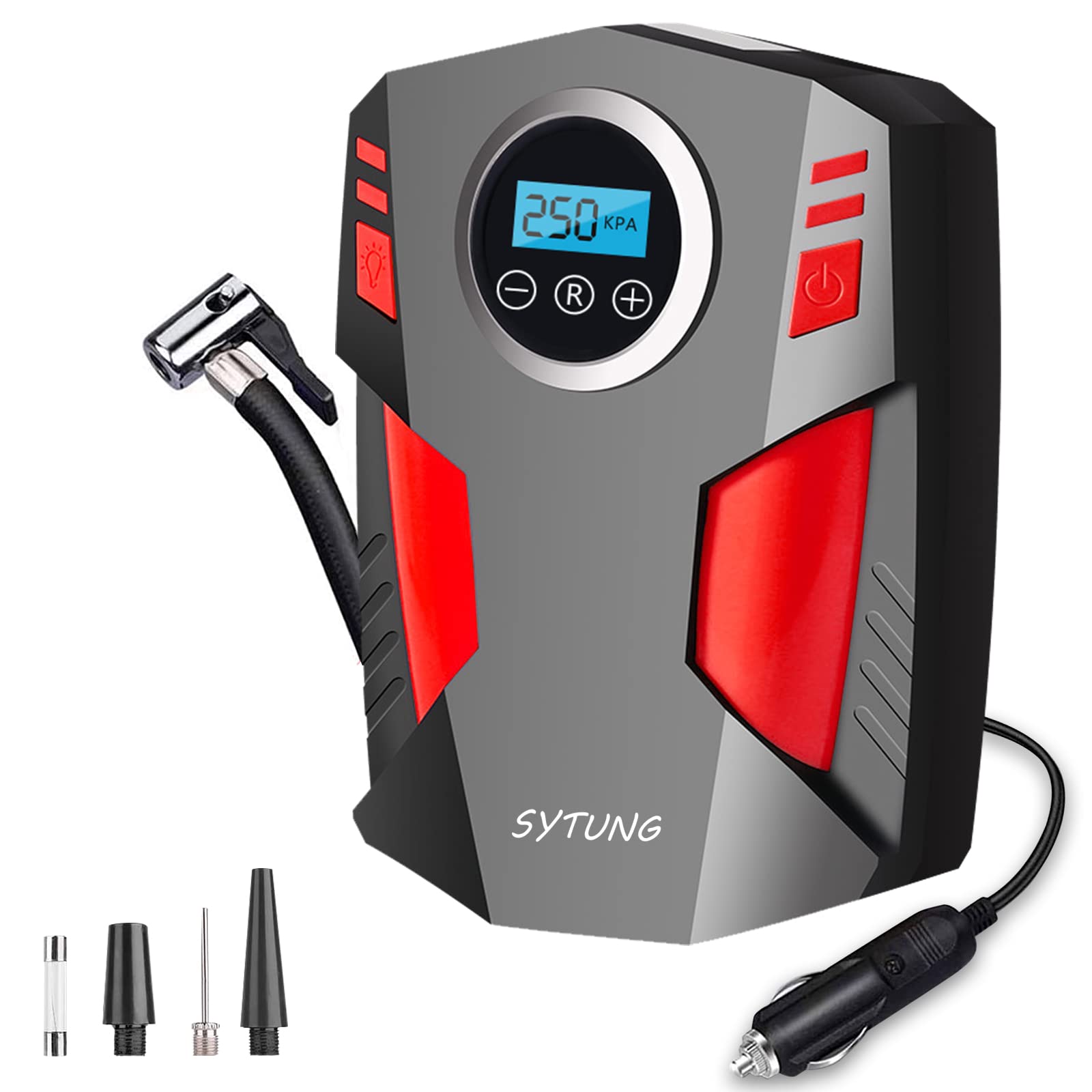 SYTUNG Kompressor 12v, Rragbare Luftkompressor Autoreifenpumpe mit 3 Düsenadaptern und Digitalen LED Leuchten für Autoreifen und Andere Aufblasbare Produkte SYTUNG Kompressor 12v, Rragbare Luftkompressor Autoreifenpumpe mit 3 Düsenadaptern und Digitalen LED Leuchten für Autoreifen und Andere Aufblasbare Produkte von SYTUNG