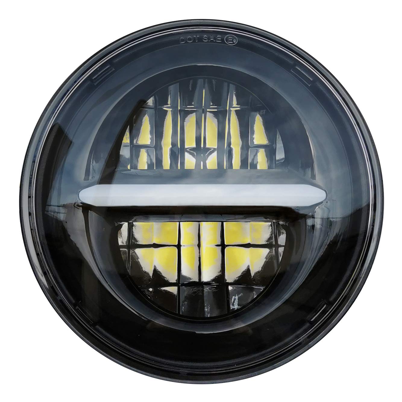 SZDPC 5.75 '' LED Projektions Scheinwerfer für Motorrad, 5 3/4 Zoll Runder Motorrad Scheinwerfer mit Tagfahrlicht (Schwarz) von SZDPC