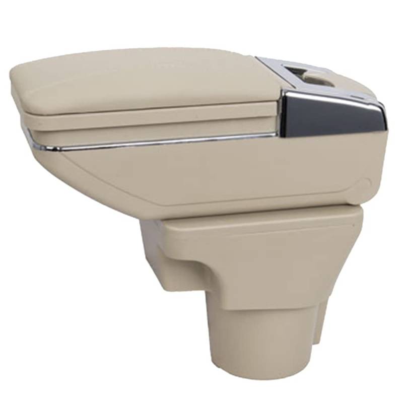Leder Auto Mittelkonsole Armlehne Box Auto Innenteile Armlehnen Aufbewahrungsbox (Beige) Kompatibel mit Kia Rio 2 2006~2007~2008~2009~2010~2011 von SZSS-CAR