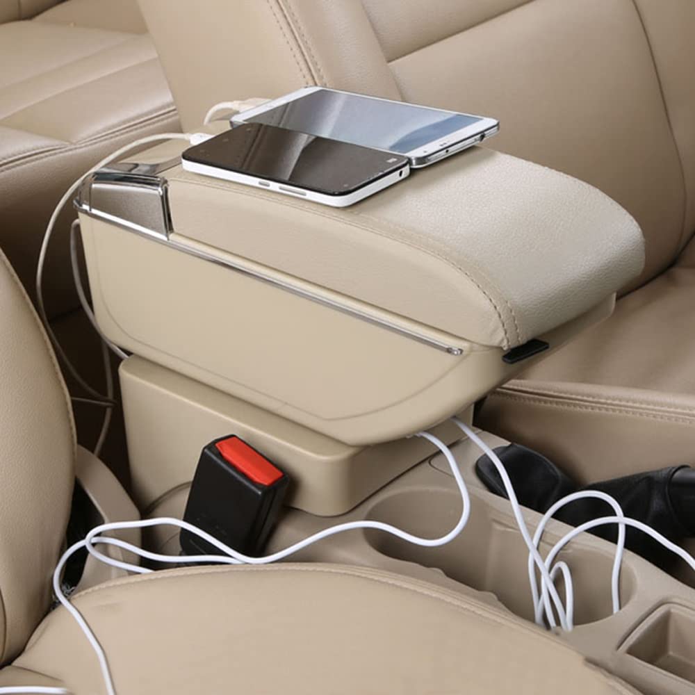 SZSS-CAR Armlehnen-Aufbewahrungsbox mit USB (beige) Kompatibel mit Suzuki Ignis 2017,2018,2019,2020.2021,2022,2023 Leder Auto-Mittelkonsole von SZSS-CAR