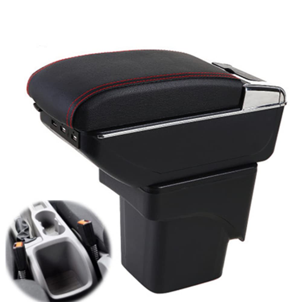 SZSS-CAR Leder Auto Mittelkonsole Armlehne Box Ersatz Kompatibel mit Ford Focus 2 MK2 2007 2008 2009 2010 2011 Armlehnen Aufbewahrungsbox (Schwarz mit 7 USB) von SZSS-CAR