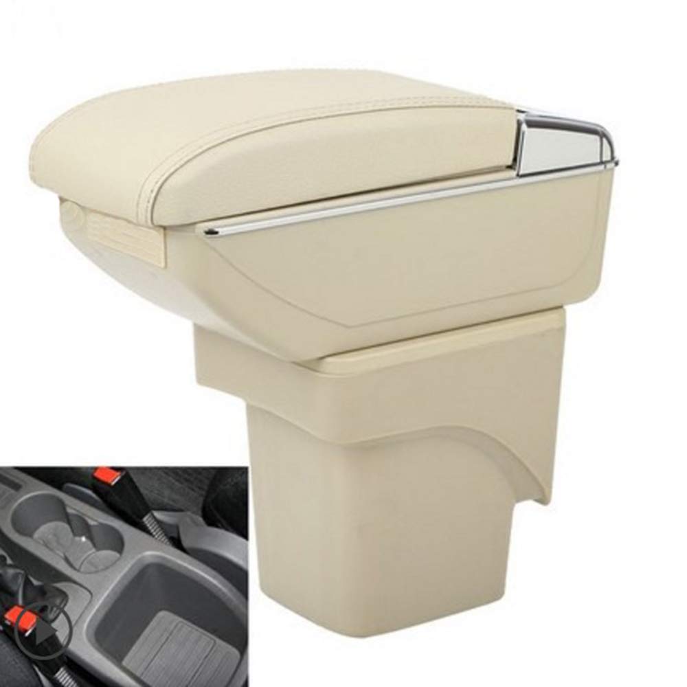 SZSS-CAR Leder Auto Mittelkonsole Kompatibel mit Ford Focus 2 MK2 2005~2006 2007 2008 2009 2010 2011 Armlehnen Aufbewahrungsbox (Beige),Nicht kompatibel mit C-Max/Focus 3 MK3 von SZSS-CAR