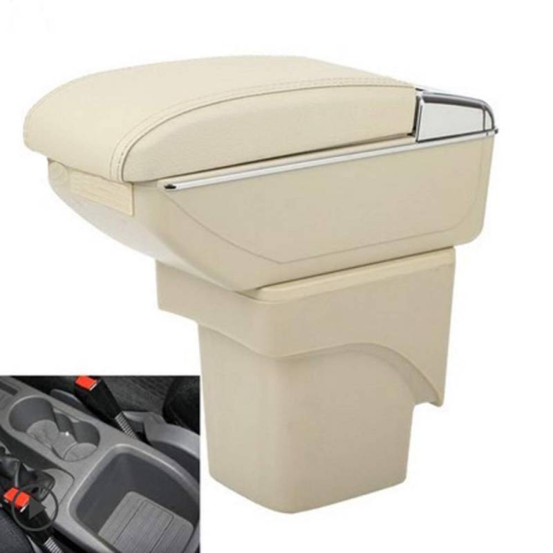 SZSS-CAR Leder Auto Mittelkonsole Kompatibel mit Ford Focus 2 MK2 2005~2006 2007 2008 2009 2010 2011 Armlehnen Aufbewahrungsbox (Beige),Nicht kompatibel mit C-Max/Focus 3 MK3 von SZSS-CAR