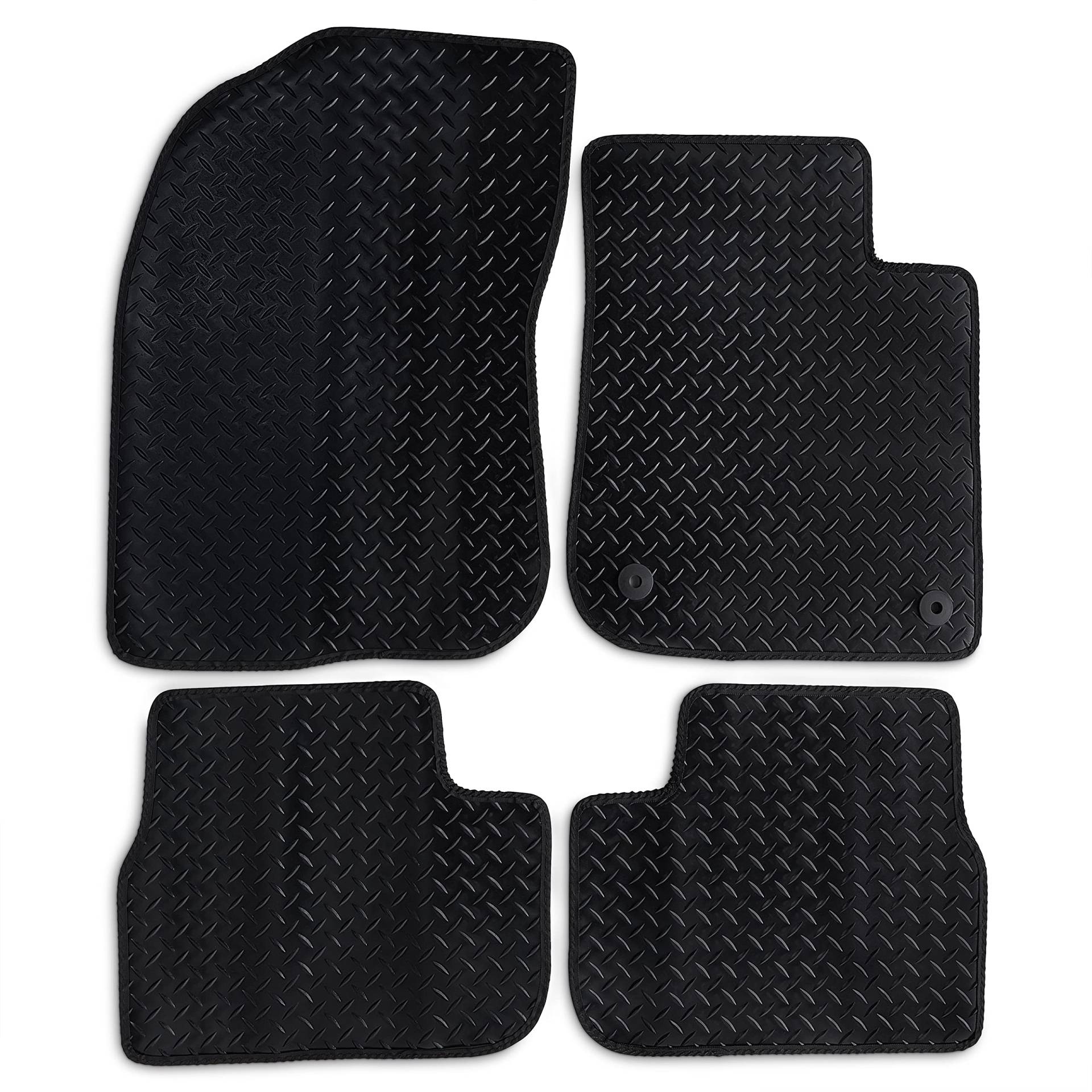 Safe Travel Maßgeschneiderte 3 mm strapazierfähige Gummi-Fußmatten mit schwarzem Rand, Sicherheits-Clips, 4er-Set für Peugeot 208 (2012–2019) von Safe Travel