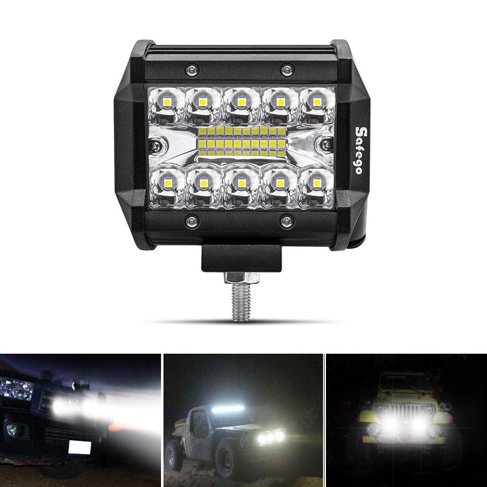 Safego LED Arbeitsscheinwerfer 4" 60W LED Zusatzscheinwerfer 12V 4800LM Auto LED Scheinwerfer Offroad Arbeitslicht Bar Spotlight Nebelscheinwerfer für Traktor SUV Boot 4x4 IP67 Wasserdicht von Safego