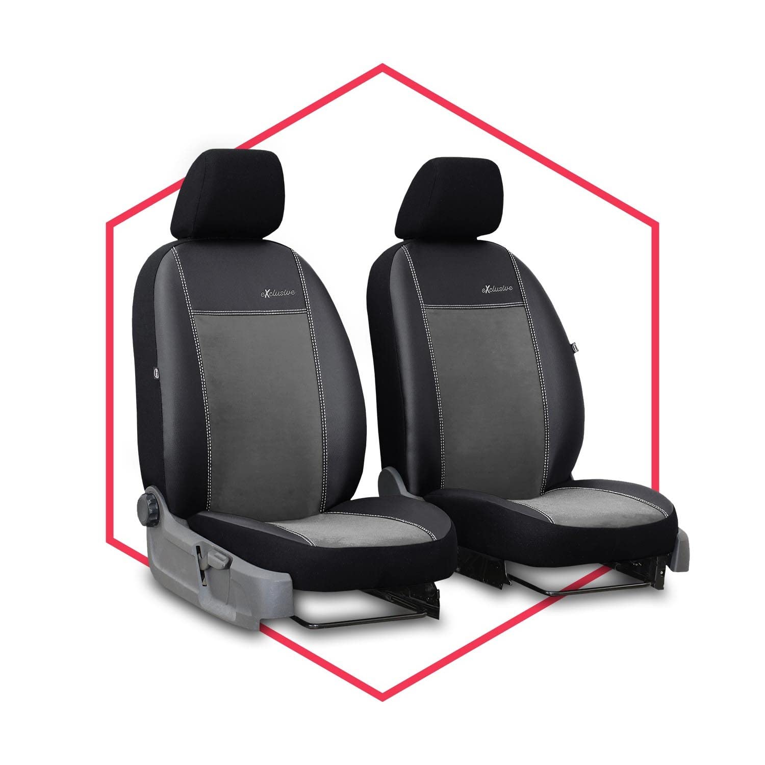 Saferide 2er Set Autositzbezüge Transporter universal | Bus Sitzbezüge Kunstleder Grau für Airbag geeignet | für Vordersitze | 1+1 Autositze vorne von Saferide