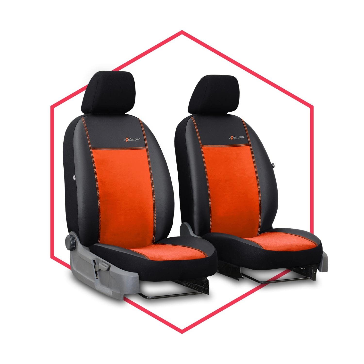 Saferide 2er Set Autositzbezüge Transporter universal | Bus Sitzbezüge Kunstleder Orange für Airbag geeignet | für Vordersitze | 1+1 Autositze vorne von Saferide