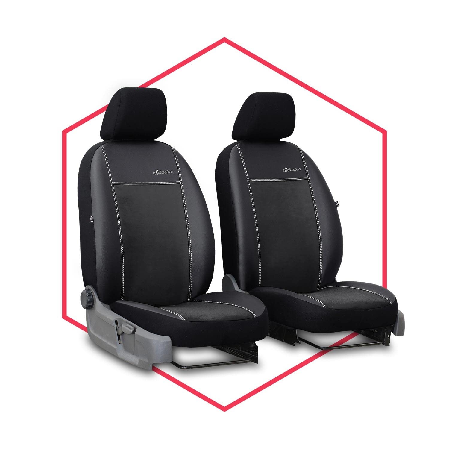 Saferide 2er Set Autositzbezüge Transporter universal | Bus Sitzbezüge Kunstleder Schwarz für Airbag geeignet | für Vordersitze | 1+1 Autositze vorne von Saferide