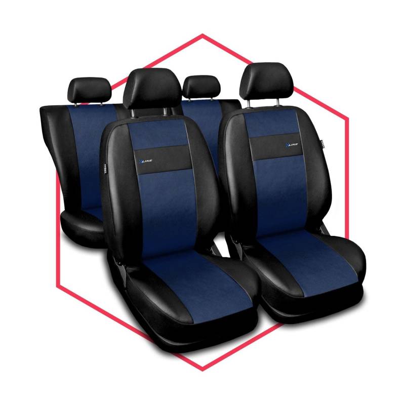 3er Set Saferide Autositzbezüge PKW universal | Auto Sitzbezüge Kunstleder Blau für Airbag geeignet | für Vordersitze und Rückbank | 1+1 Autositze vorne und 1 Sitzbank hinten teilbar 2 Reißverschlüsse von Saferide