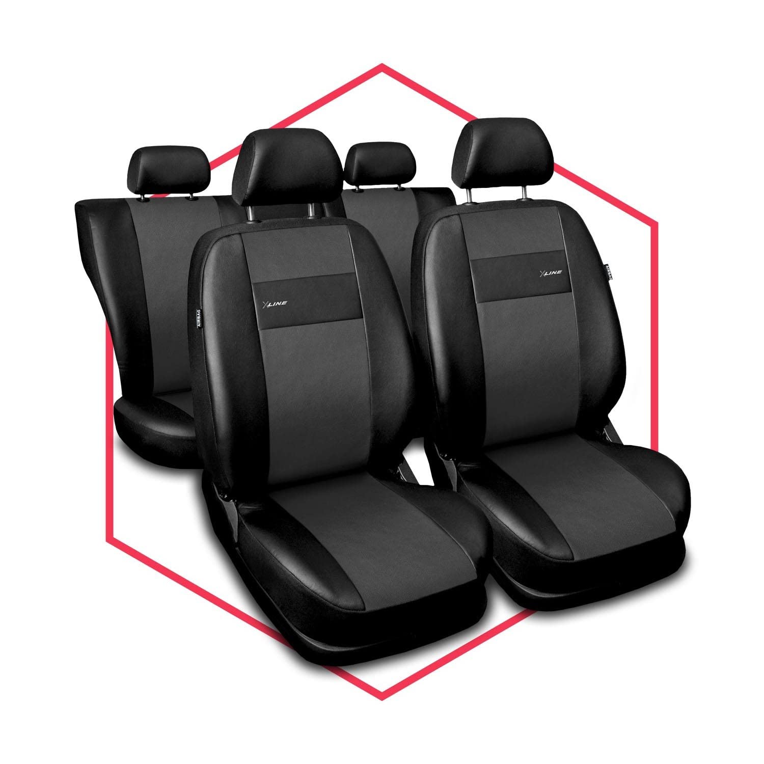 3er Set Saferide Autositzbezüge PKW universal | Auto Sitzbezüge Kunstleder Grau für Airbag geeignet | für Vordersitze und Rückbank | 1+1 Autositze vorne und 1 Sitzbank hinten teilbar 2 Reißverschlüsse von Saferide