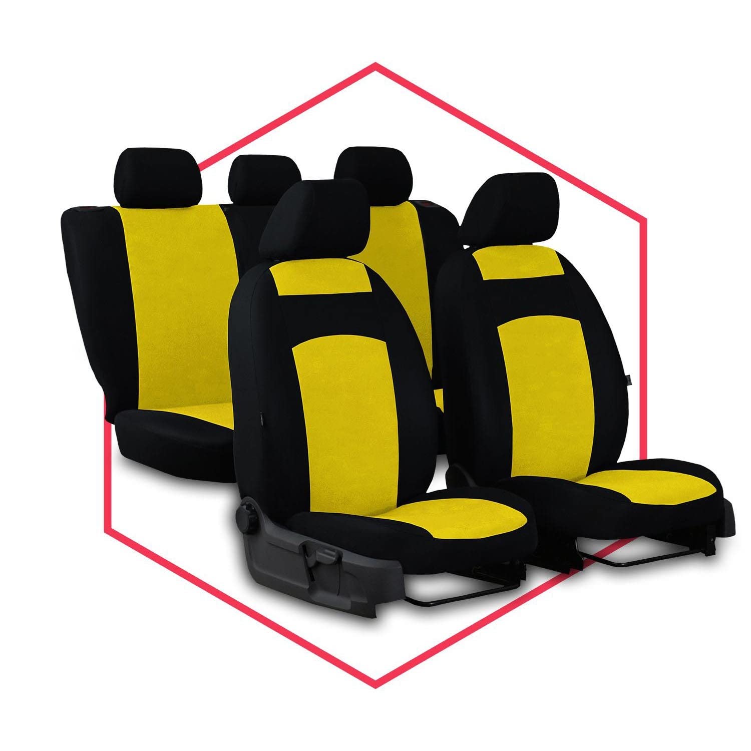 Saferide 3er Set Autositzbezüge PKW universal | Auto Sitzbezüge Polyester Gelb für Airbag geeignet | für Vordersitze und Rückbank | 1+1 Autositze vorne und 1 Sitzbank hinten teilbar 2 Reißverschlüsse von Saferide