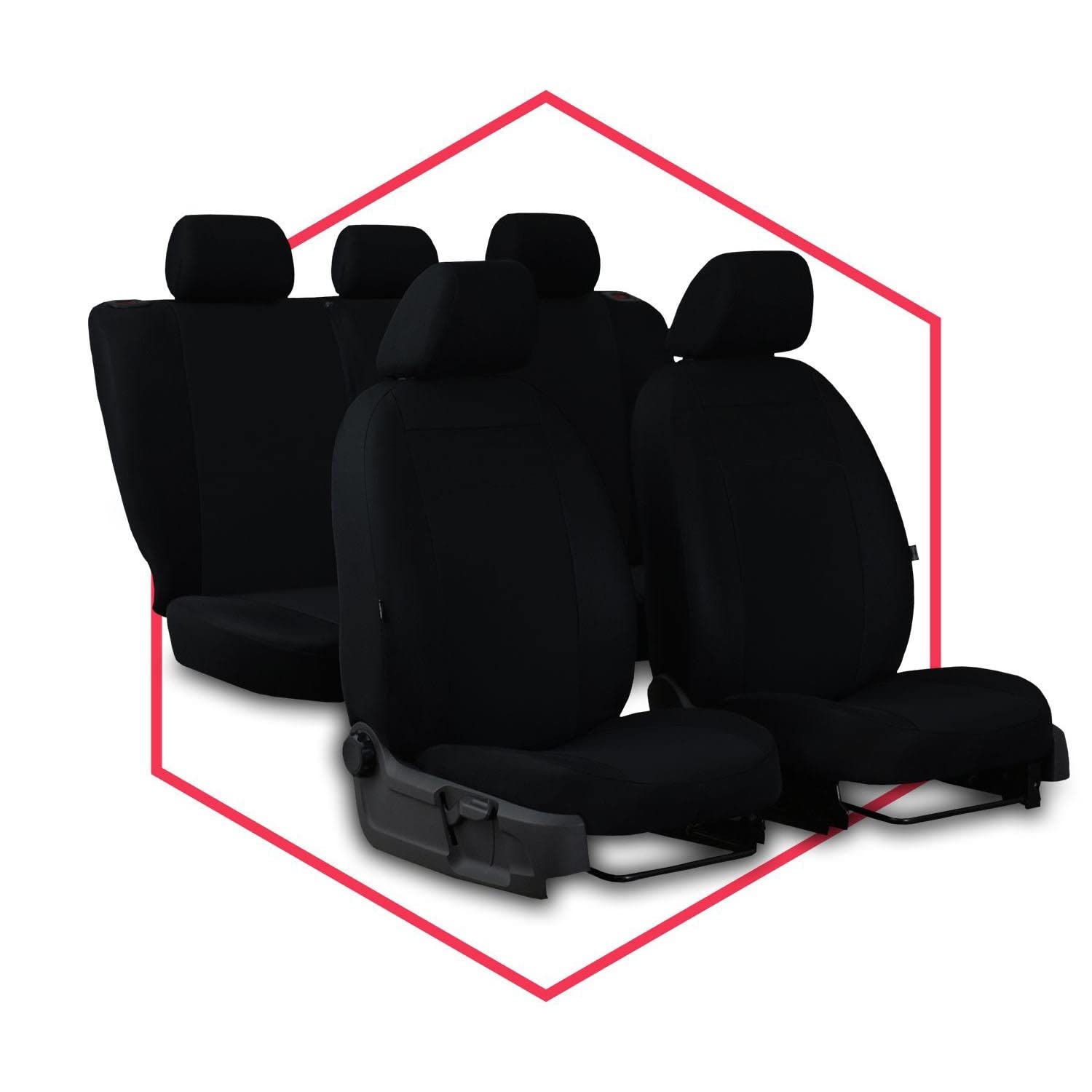 3er Set Saferide Autositzbezüge PKW universal | Auto Sitzbezüge Polyester Schwarz für Airbag geeignet für Vordersitze und Rückbank | 1+1 Autositze vorne und 1 Sitzbank hinten teilbar 2 Reißverschlüsse von Saferide