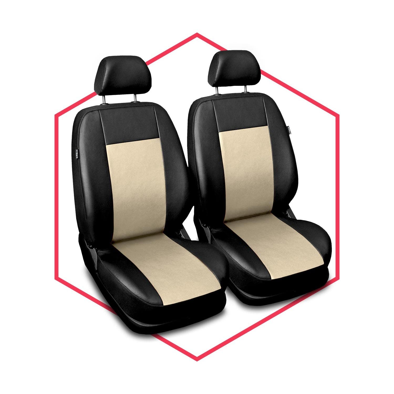 Saferide 2er Set Autositzbezüge PKW universal | Auto Sitzbezüge Kunstleder Beige für Airbag geeignet | für Vordersitze | 1+1 Autositze vorne von Saferide
