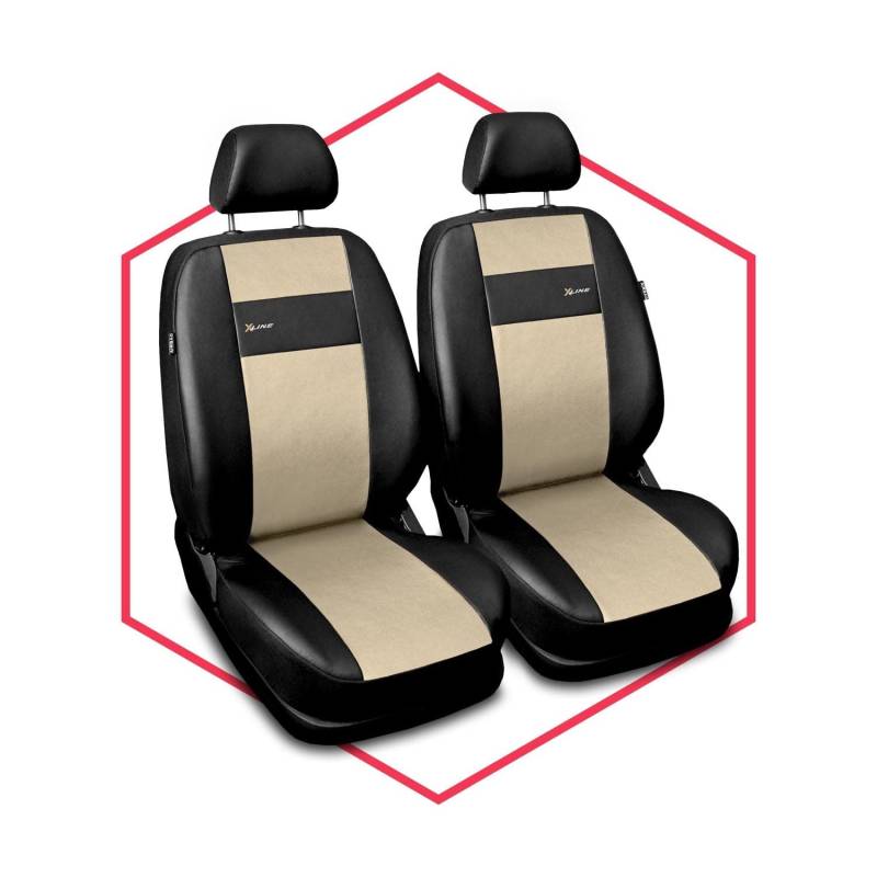 Saferide 2er Set Autositzbezüge PKW universal | Auto Sitzbezüge Kunstleder Beige für Airbag geeignet | für Vordersitze | 1+1 Autositze vorne von Saferide