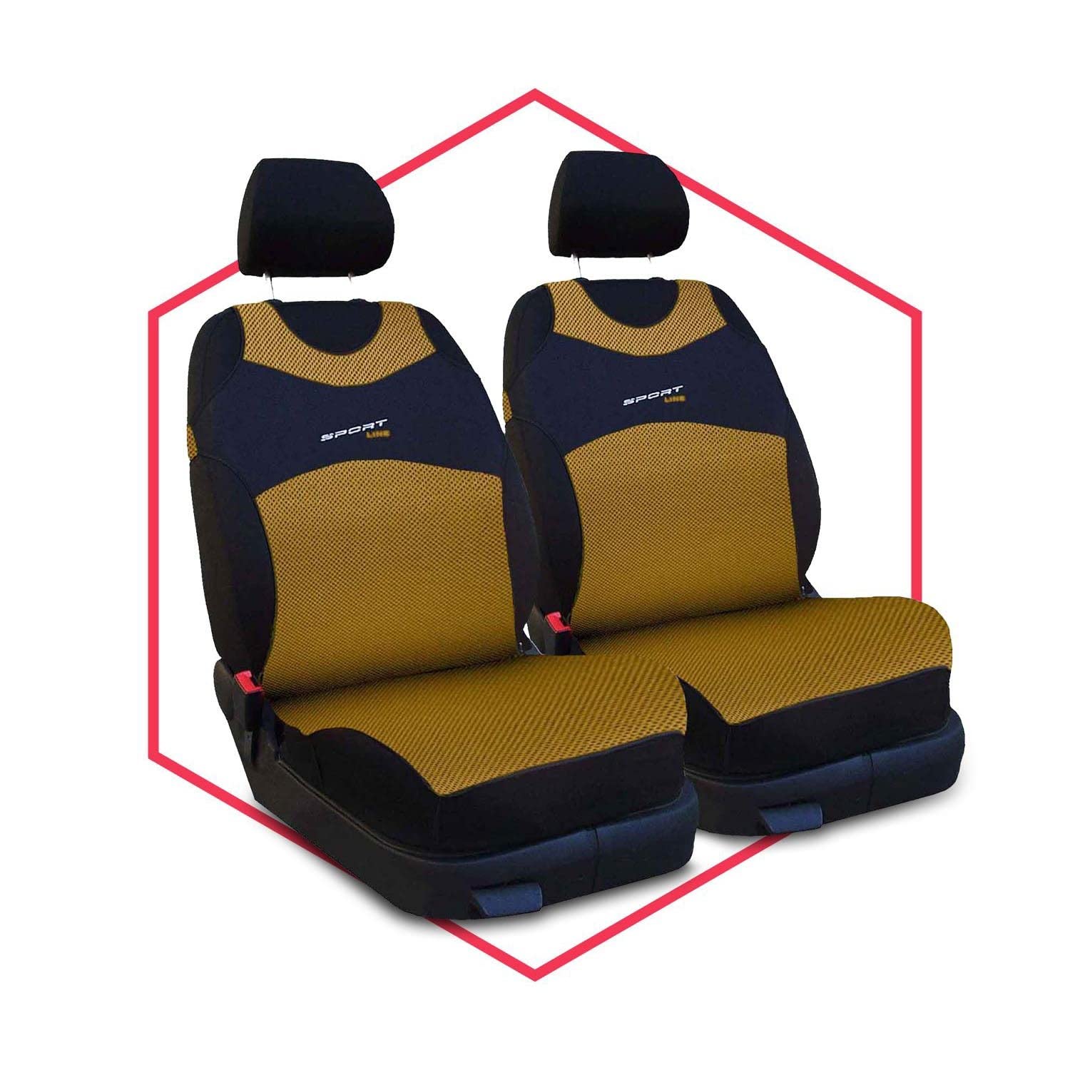 Saferide 2er Set Autositzbezüge PKW universal | Auto Sitzbezüge Polyester Gold für Airbag geeignet | für Vordersitze | 1+1 Autositze vorne von Saferide