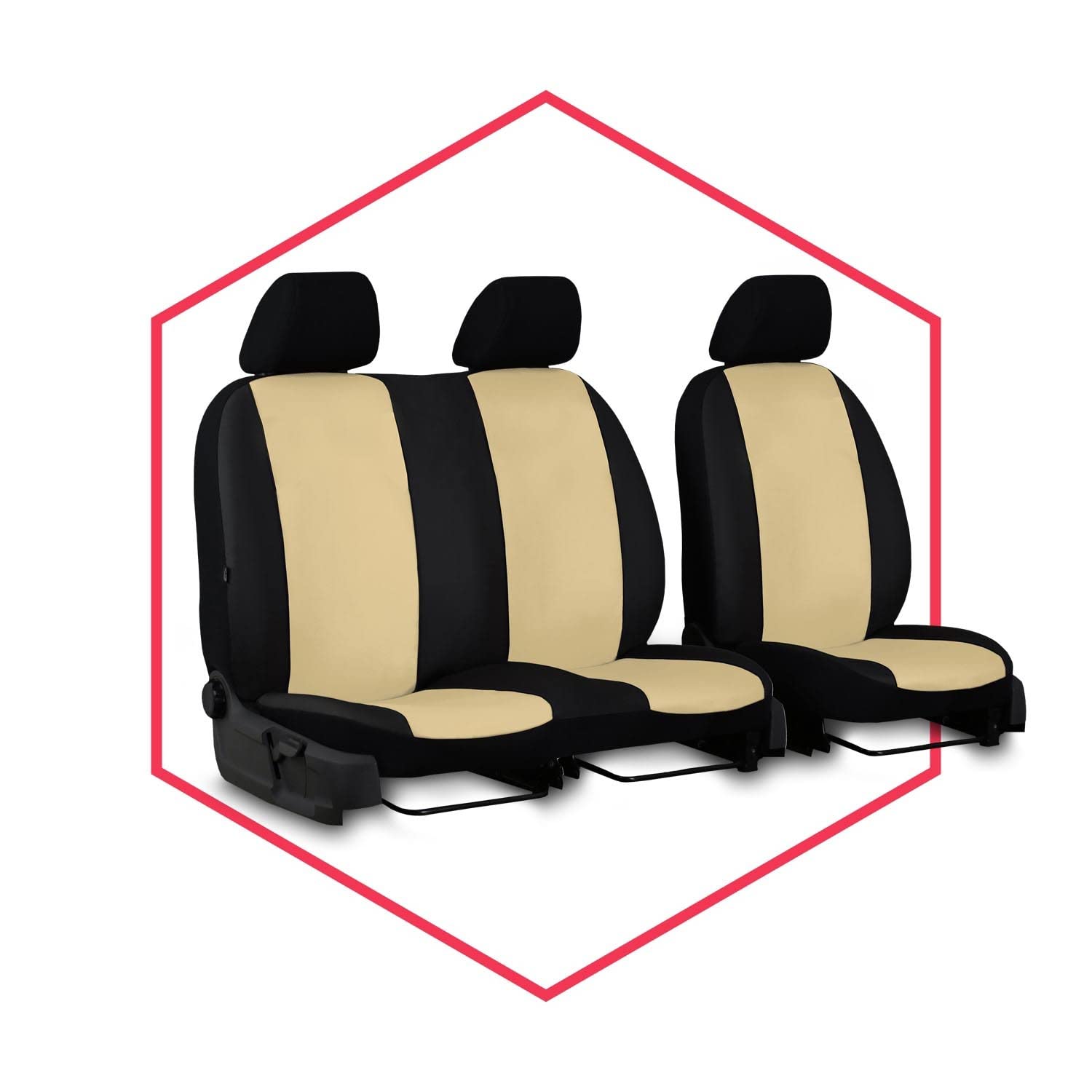 Saferide 2er Set Autositzbezüge Transporter universal | Bus Sitzbezüge Kunstleder Beige für Airbag geeignet | für Vordersitze | 1+2 Autositze vorne Nicht teilbar von Saferide