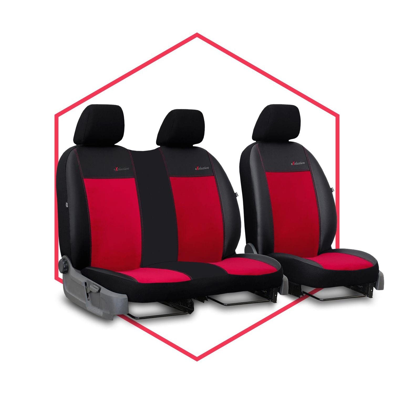 Saferide 2er Set Autositzbezüge Transporter universal | Bus Sitzbezüge Kunstleder Rot für Airbag geeignet | für Vordersitze | 1+2 Autositze vorne Nicht teilbar von Saferide
