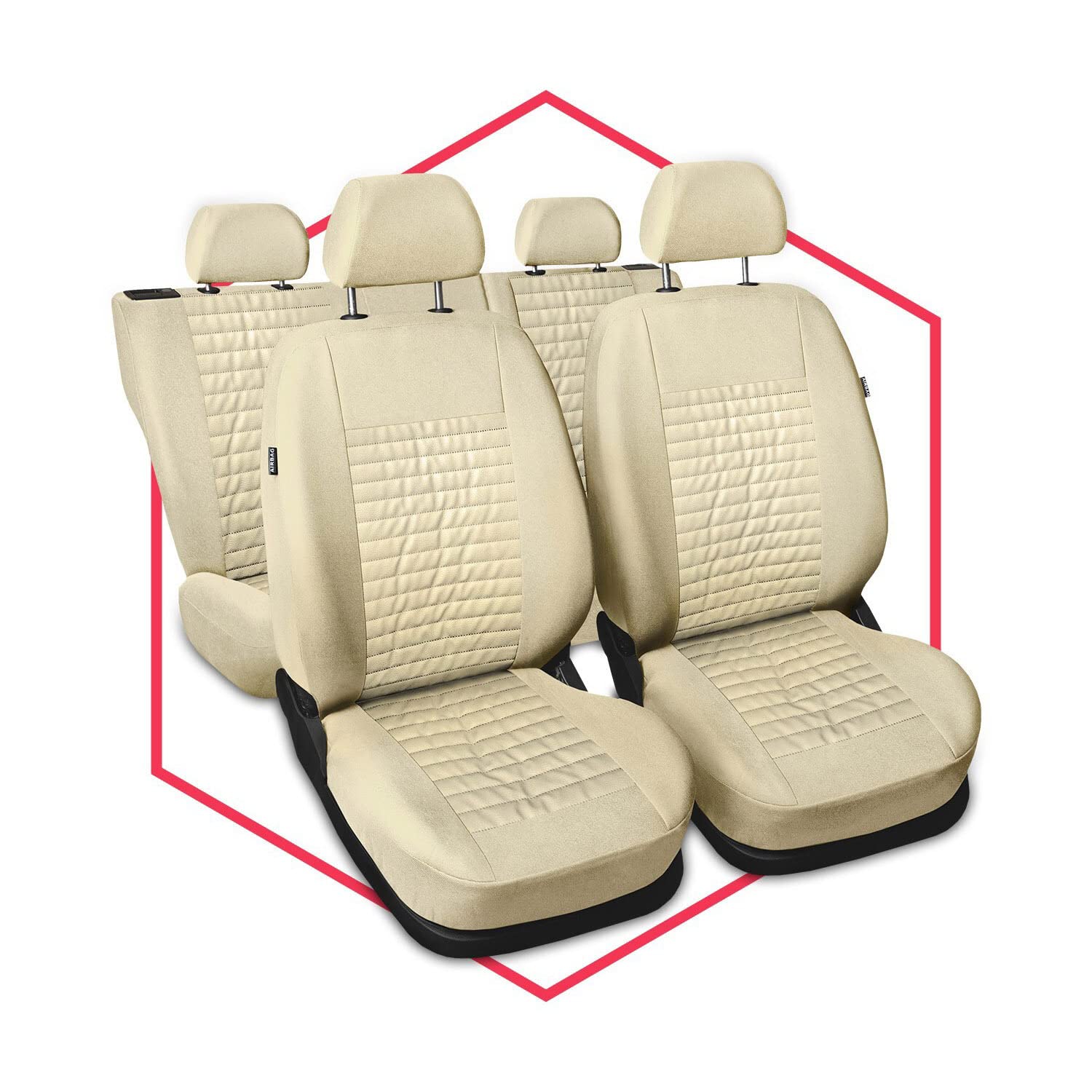 Saferide 3er Set Autositzbezüge PKW universal | Auto Sitzbezüge Kunstleder Beige für Airbag geeignet | für Vordersitze und Rückbank | 1+1 Autositze vorne und 1 Sitzbank hinten teilbar Reißverschlüsse Saferide 3er Set Autositzbezüge PKW universal | Auto Sitzbezüge Kunstleder Beige für Airbag geeignet | für Vordersitze und Rückbank | 1+1 Autositze vorne und 1 Sitzbank hinten teilbar Reißverschlüsse von Saferide