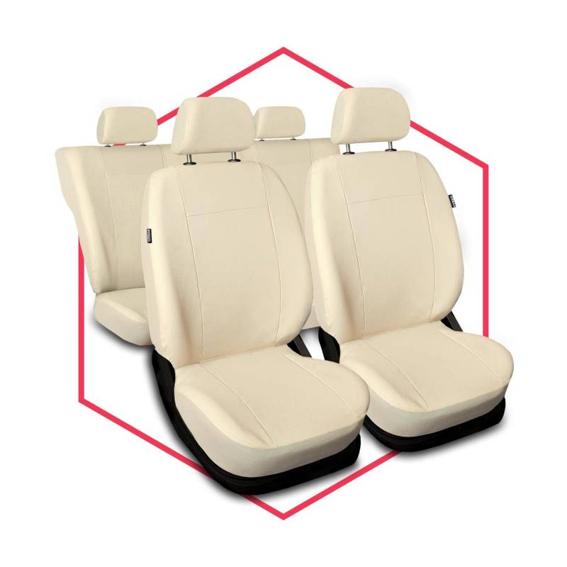 Saferide 3er Set Autositzbezüge PKW universal | Auto Sitzbezüge Kunstleder Beige für Airbag geeignet | für Vordersitze und Rückbank | 1+1 Autositze vorne und 1 Sitzbank hinten teilbar Reißverschlüsse von Saferide