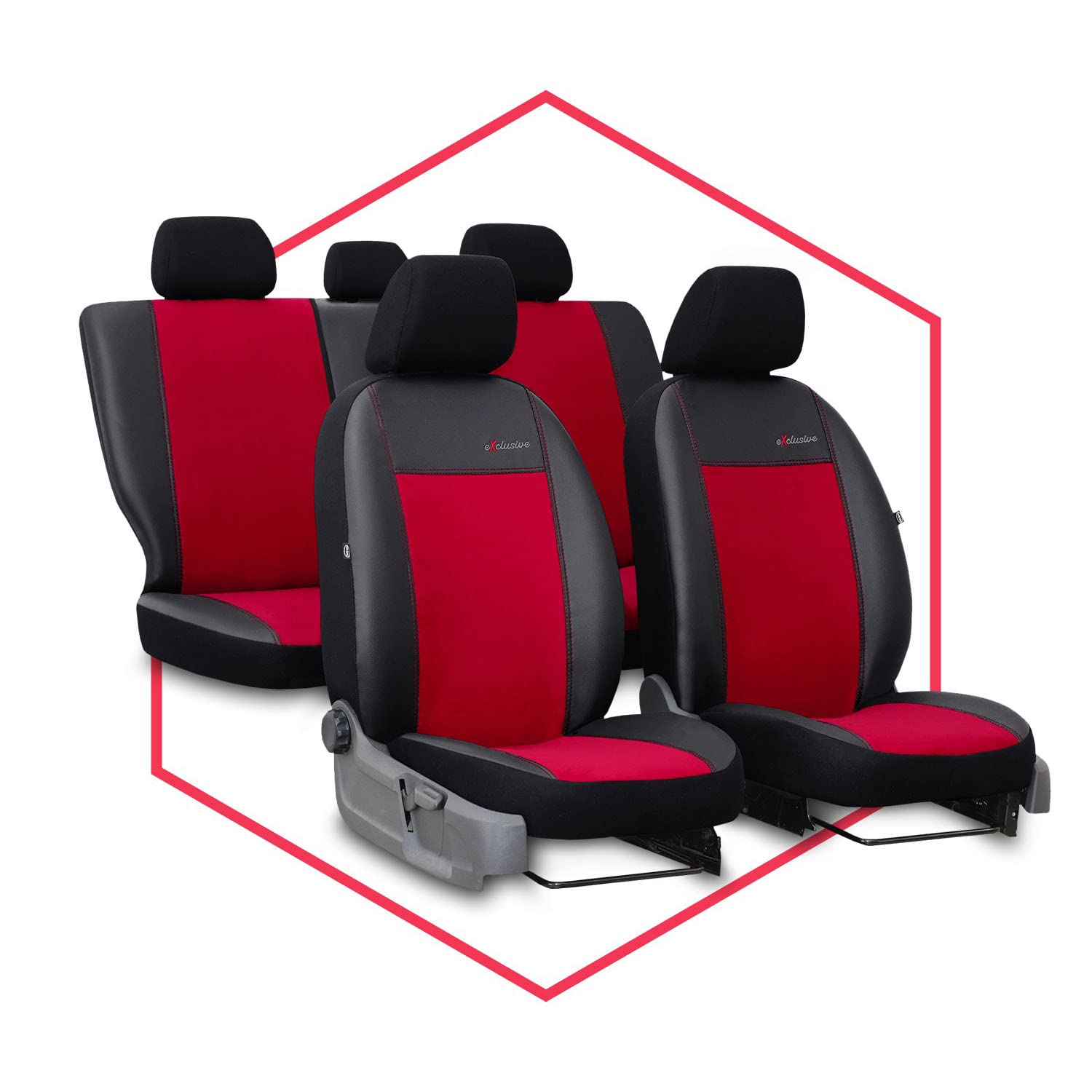 Saferide 3er Set Autositzbezüge PKW universal | Auto Sitzbezüge Kunstleder Rot für Airbag geeignet | für Vordersitze und Rückbank | 1+1 Autositze vorne und 1 Sitzbank hinten teilbar 2 Reißverschlüsse von Saferide