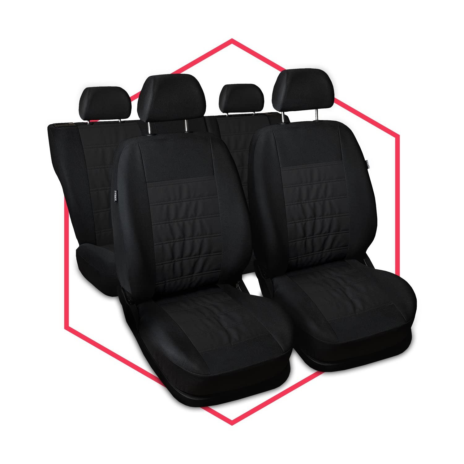 Saferide 3er Set Autositzbezüge PKW universal | Auto Sitzbezüge Kunstleder Schwarz für Airbag geeignet | für Vordersitze und Rückbank 1+1 Autositze vorne und 1 Sitzbank hinten teilbar Reißverschlüsse von Saferide