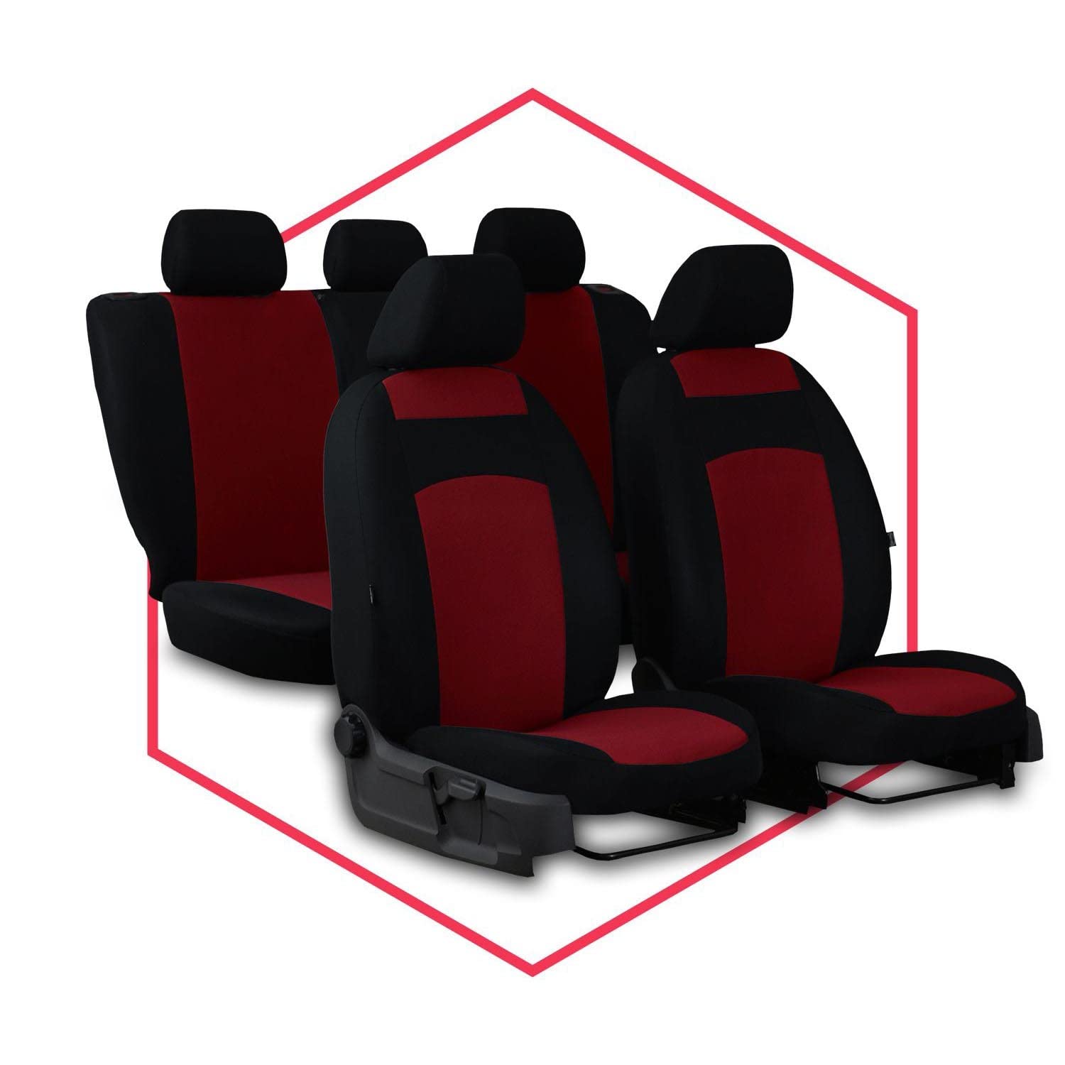 Saferide 3er Set Autositzbezüge PKW universal | Auto Sitzbezüge Polyester Dunkel Rot für Airbag geeignet | für Vordersitze und Rückbank | 1+1 Autositze vorne und 1 Sitzbank hinten teilbar 2 von Saferide
