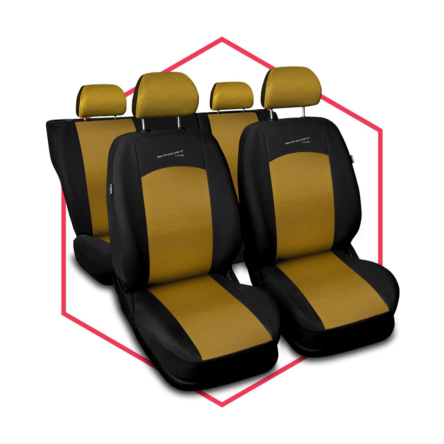 Saferide 3er Set Autositzbezüge PKW universal | Auto Sitzbezüge Polyester Gold für Airbag geeignet | für Vordersitze und Rückbank | 1+1 Autositze vorne und 1 Sitzbank hinten teilbar 2 Reißverschlüsse von Saferide