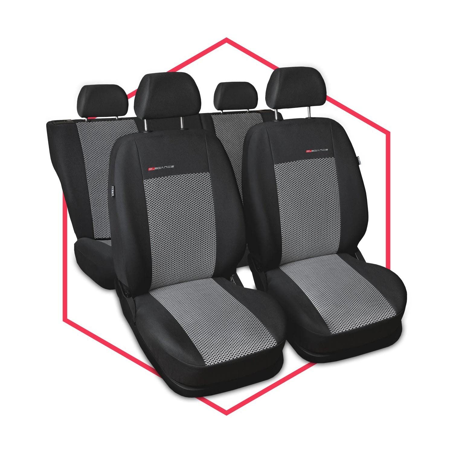 Saferide 3er Set Autositzbezüge PKW universal | Auto Sitzbezüge Polyester Grau für Airbag geeignet | für Vordersitze und Rückbank | 1+1 Autositze vorne und 1 Sitzbank hinten teilbar 2 Reißverschlüsse von Saferide