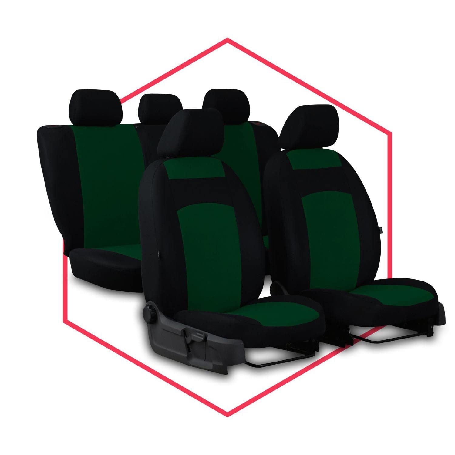 Saferide 3er Set Autositzbezüge PKW universal | Auto Sitzbezüge Polyester Grün für Airbag geeignet | für Vordersitze und Rückbank | 1+1 Autositze vorne und 1 Sitzbank hinten teilbar 2 Reißverschlüsse von Saferide
