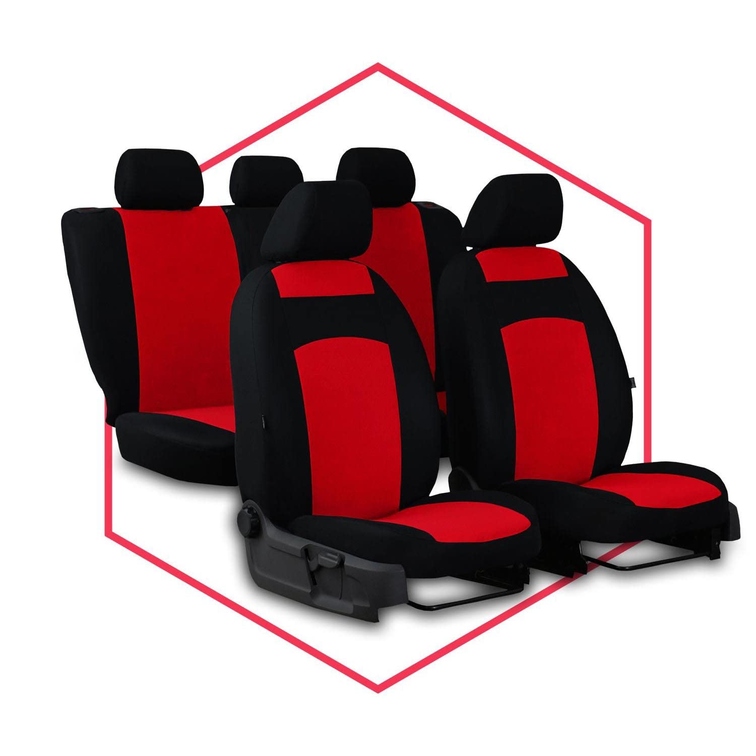 Saferide 3er Set Autositzbezüge PKW universal | Auto Sitzbezüge Polyester Rot für Airbag geeignet | für Vordersitze und Rückbank | 1+1 Autositze vorne und 1 Sitzbank hinten teilbar 2 Reißverschlüsse von Saferide