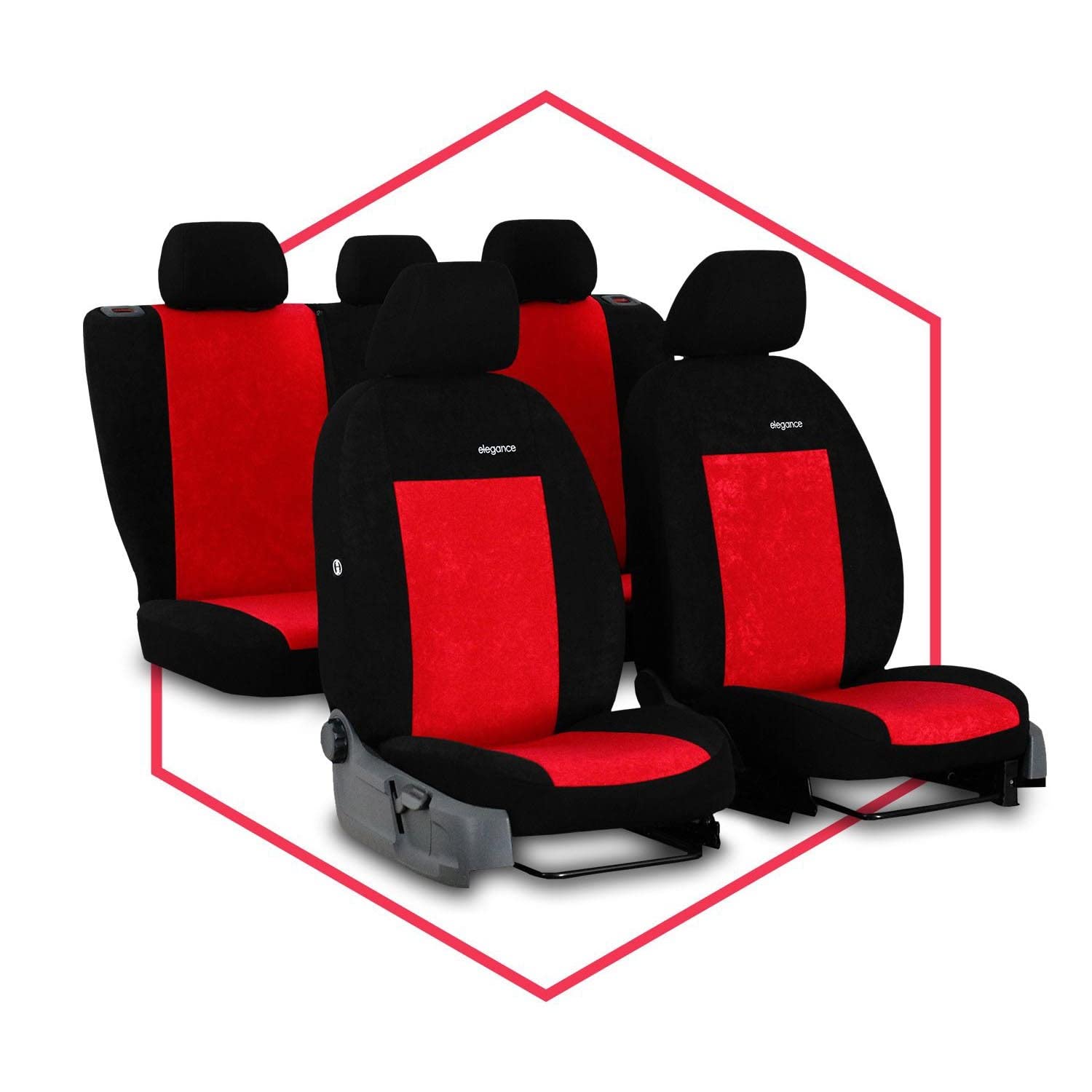 Saferide 3er Set Autositzbezüge PKW universal | Auto Sitzbezüge Velours Rot für Airbag geeignet | für Vordersitze und Rückbank | 1+1 Autositze vorne und 1 Sitzbank hinten teilbar 2 Reißverschlüsse von Saferide