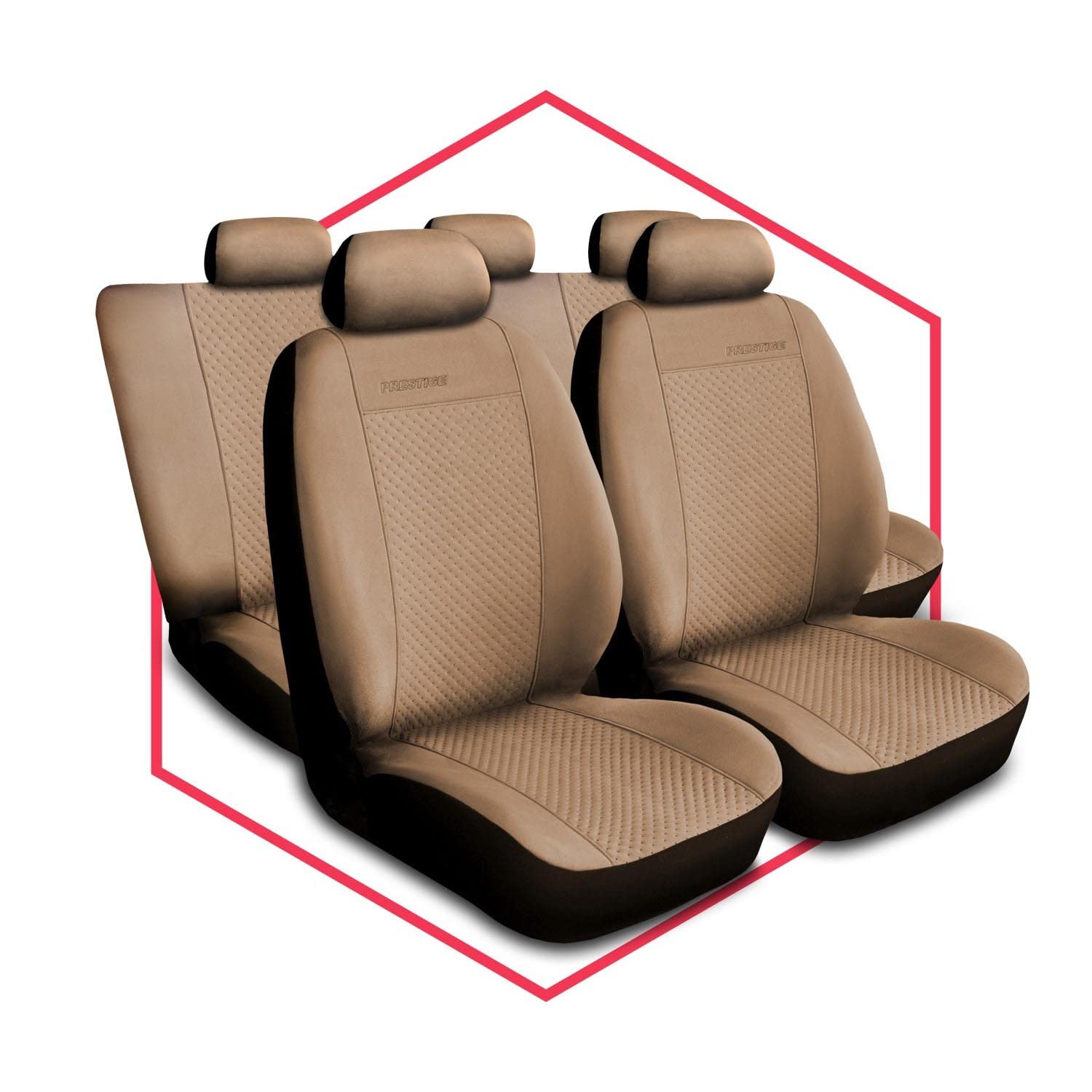 Saferide 3er Set Autositzbezüge PKW universal | Auto Sitzbezüge Velourslederimitat Beige für Airbag geeignet | für Vordersitze und Rückbank | 1+1 Autositze vorne und 1 Sitzbank hinten teilbar von Saferide