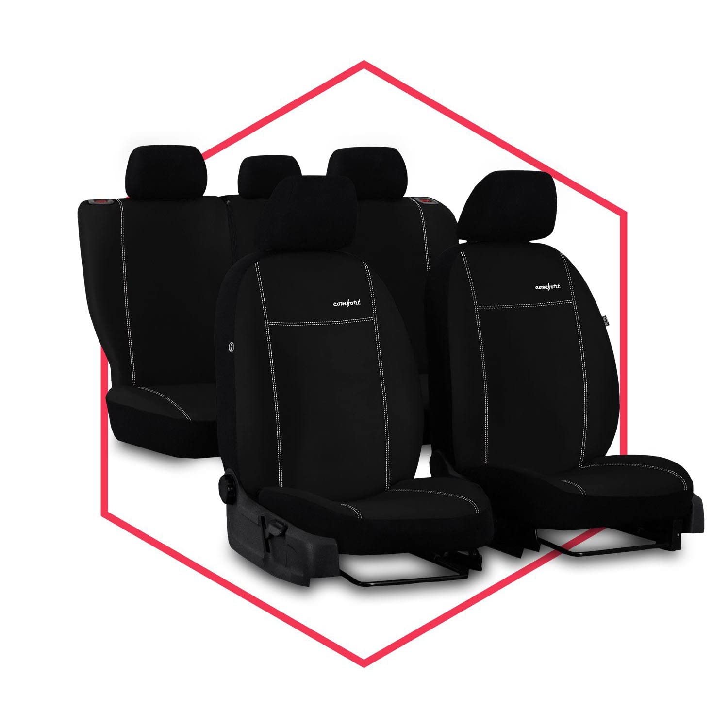 Saferide 3er Set Autositzbezüge PKW universal | Auto Sitzbezüge Velourslederimitat Schwarz für Airbag geeignet | für Vordersitze und Rückbank 1+1 Autositze vorne und 1 Sitzbank hinten teilbar 2 von Saferide