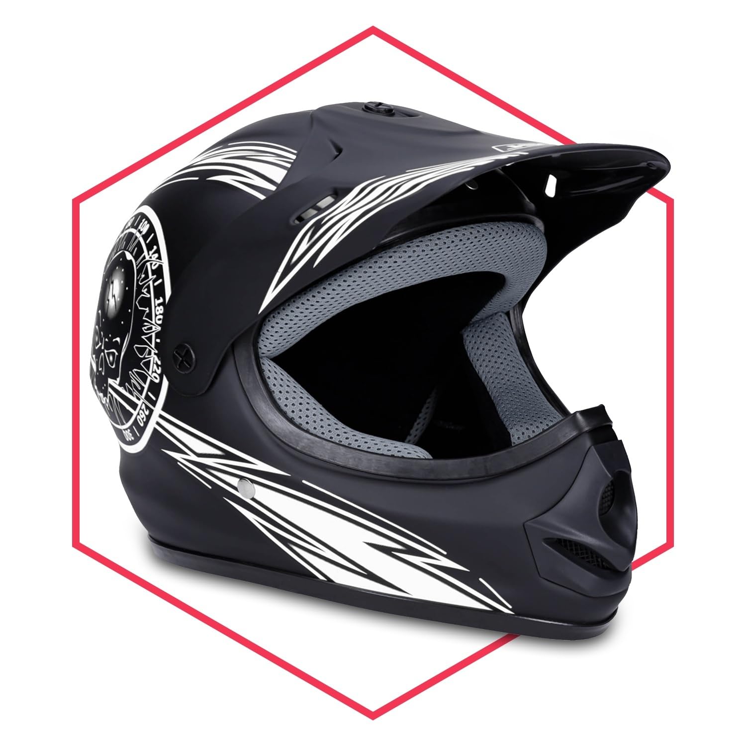 Saferide | Motorradhelm Schwarz-Weiß Matt 53-54 cm Quadhelm Rollerhelm Cross Kinder ab 3 Jahre Enduro Regenschutz Sturzhelm Jugendliche Kleinkind Schutzhelm Kinderhelm Moped Mofa von Saferide