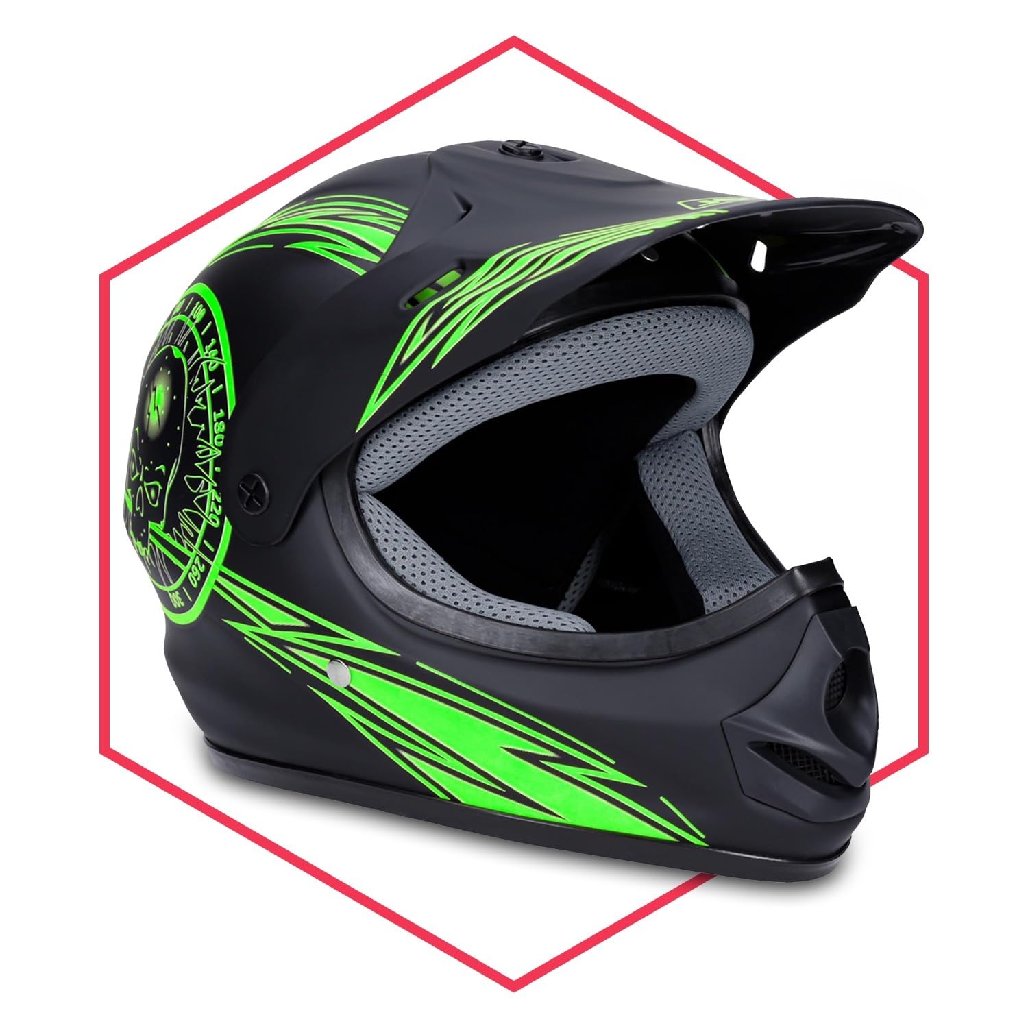 Saferide | Motorradhelm Schwarz-Grün Matt 53-54 cm Quadhelm Rollerhelm Cross Kinder ab 3 Jahre Enduro Regenschutz Sturzhelm Jugendliche Kleinkind Schutzhelm Kinderhelm Moped Mofa von Saferide