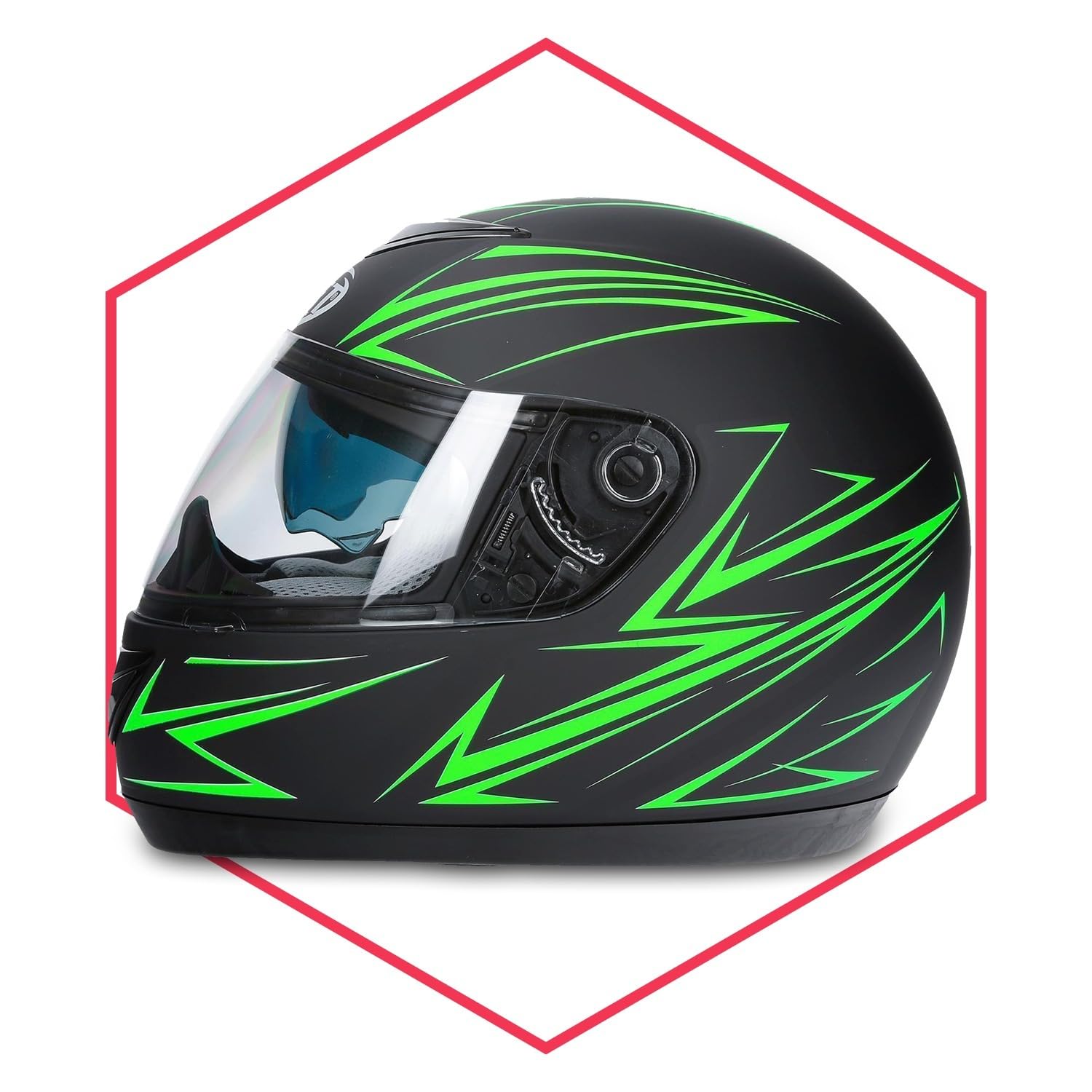 Integralhelm Mit Sonnenblende Schwarz-Grün Matt 57-58 Motorradhelm Klapphelm von Saferide