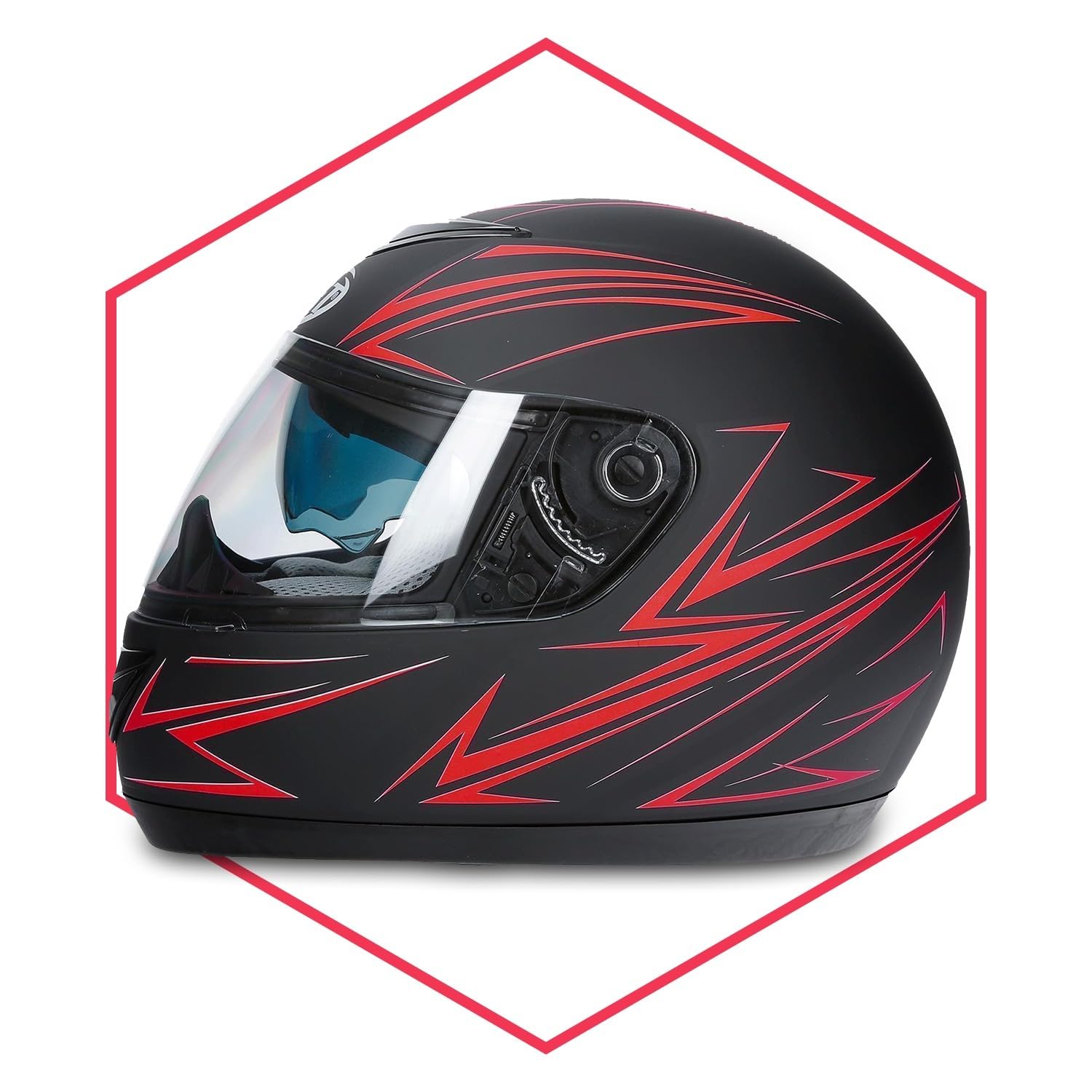 Integralhelm Mit Sonnenblende Schwarz-Rot Matt 57-58 Motorradhelm Quad Klapphelm von Saferide